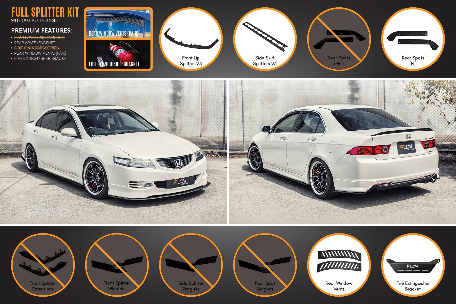 Flow Designs Honda Accord Euro PRE-FACELIFT CL7/CL9 Full Lip Splitter Set - iilumolab