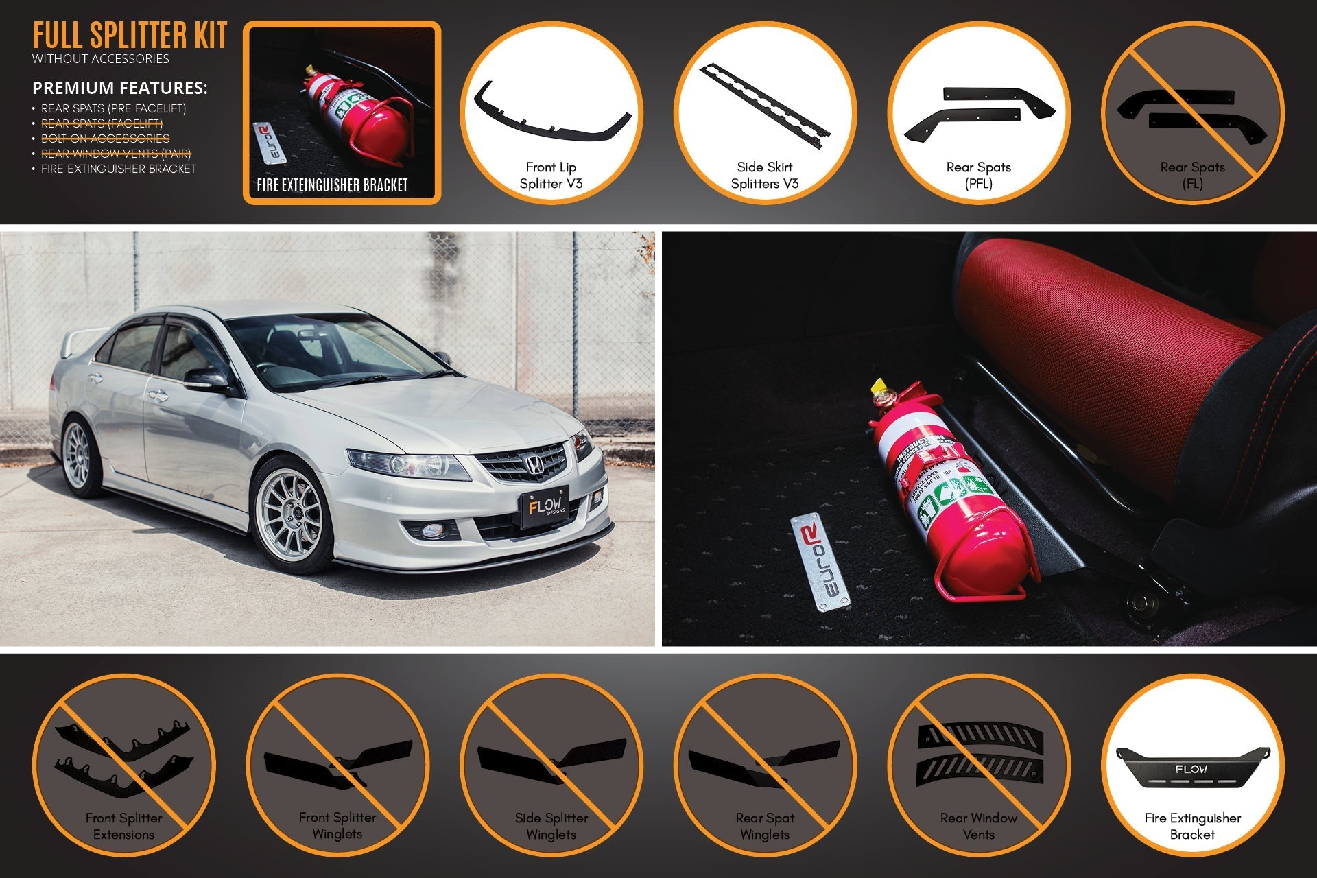 Flow Designs Honda Accord Euro PRE-FACELIFT CL7/CL9 Full Lip Splitter Set - iilumolab
