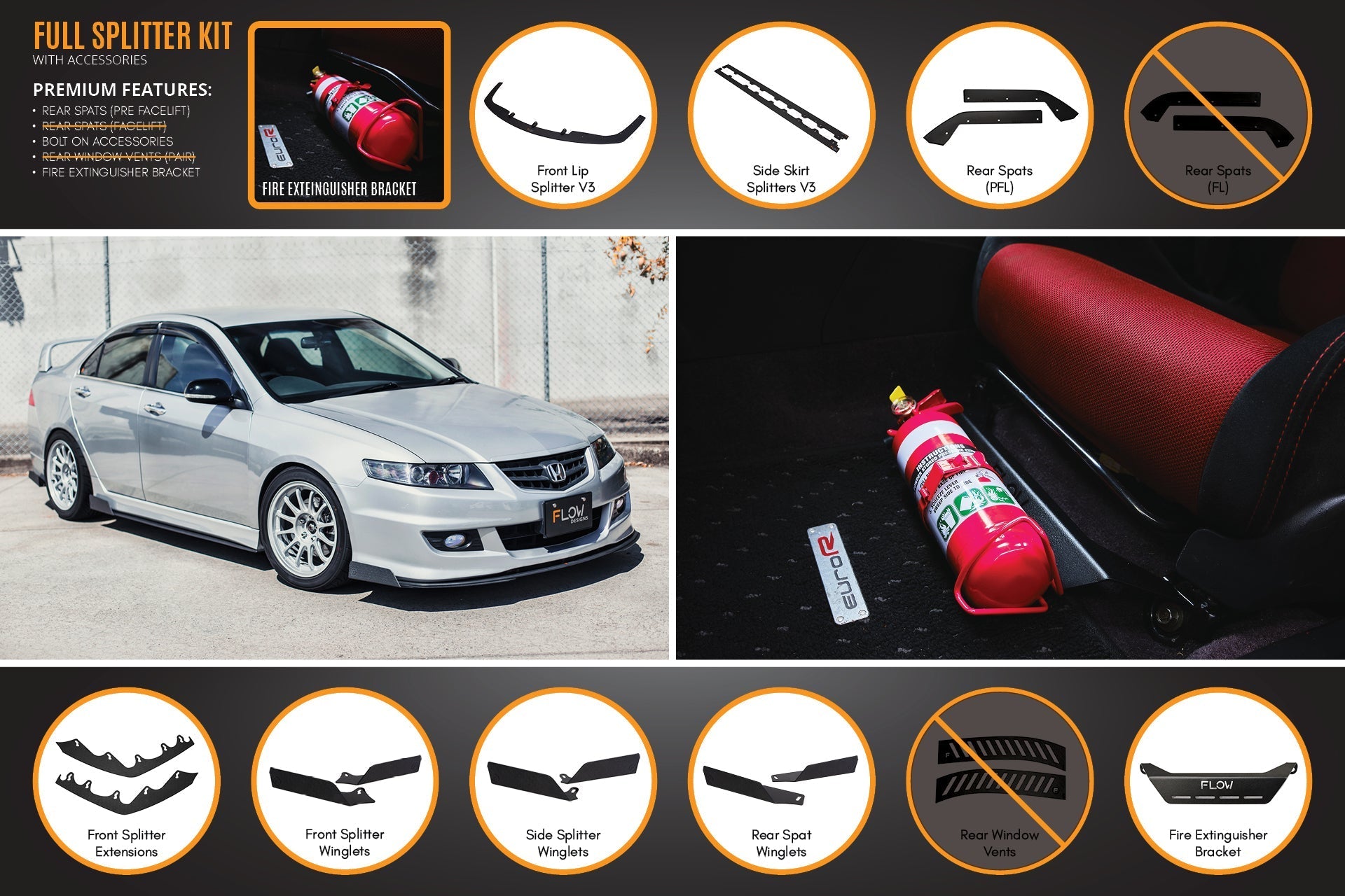 Flow Designs Honda Accord Euro PRE-FACELIFT CL7/CL9 Full Lip Splitter Set - iilumolab