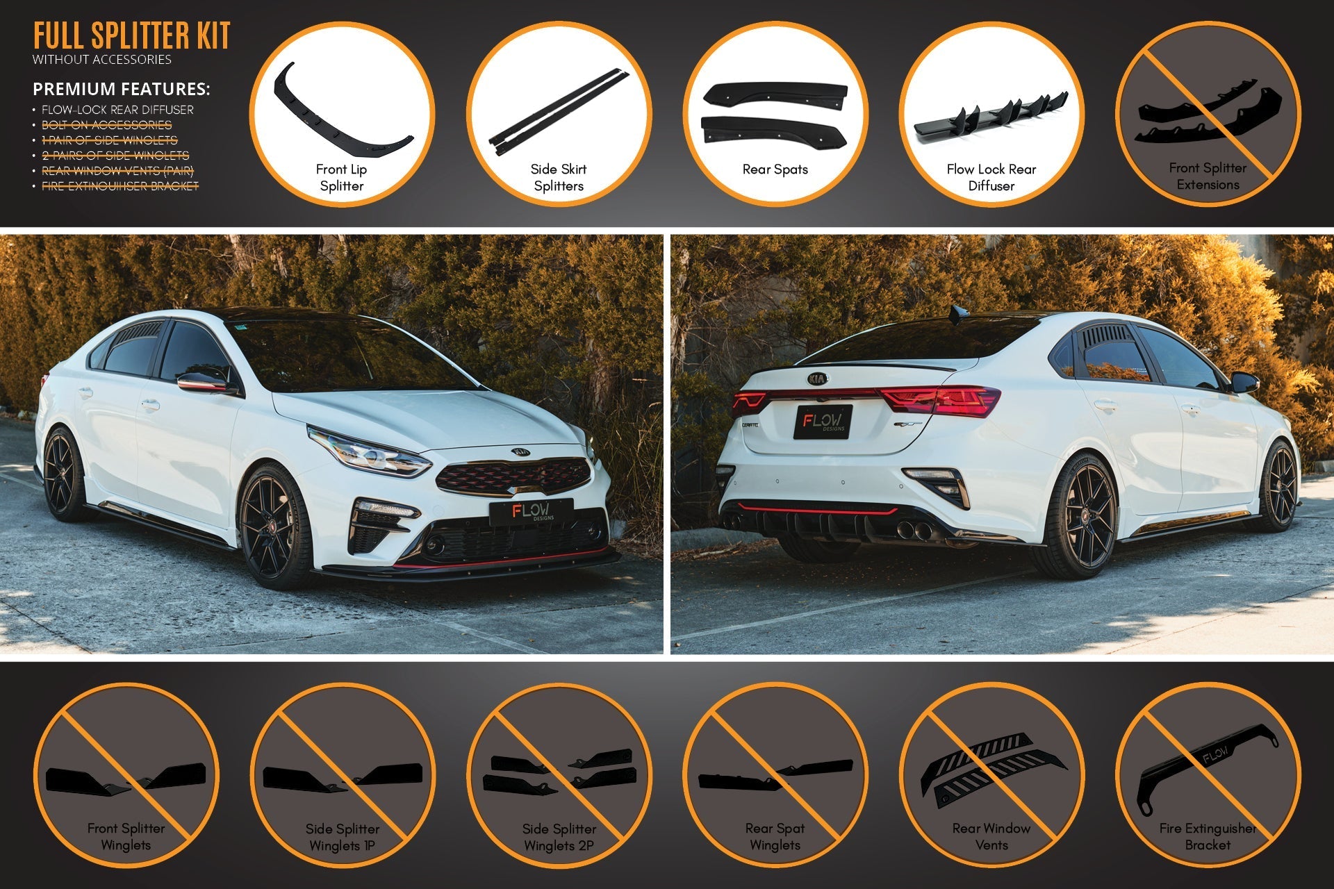 Flow Designs Cerato GT Sedan PFL Full Lip Splitter Set - iilumolab