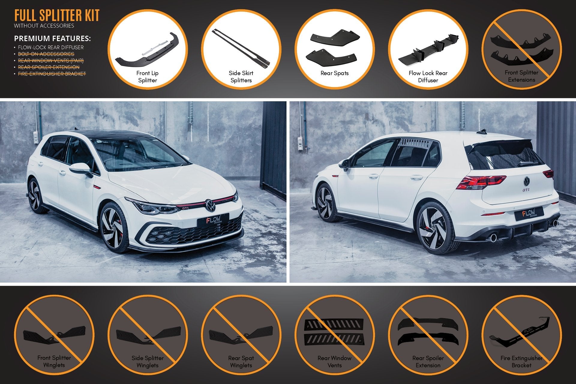 Flow Designs MK8 Golf GTI Full Lip Splitter Set - iilumolab