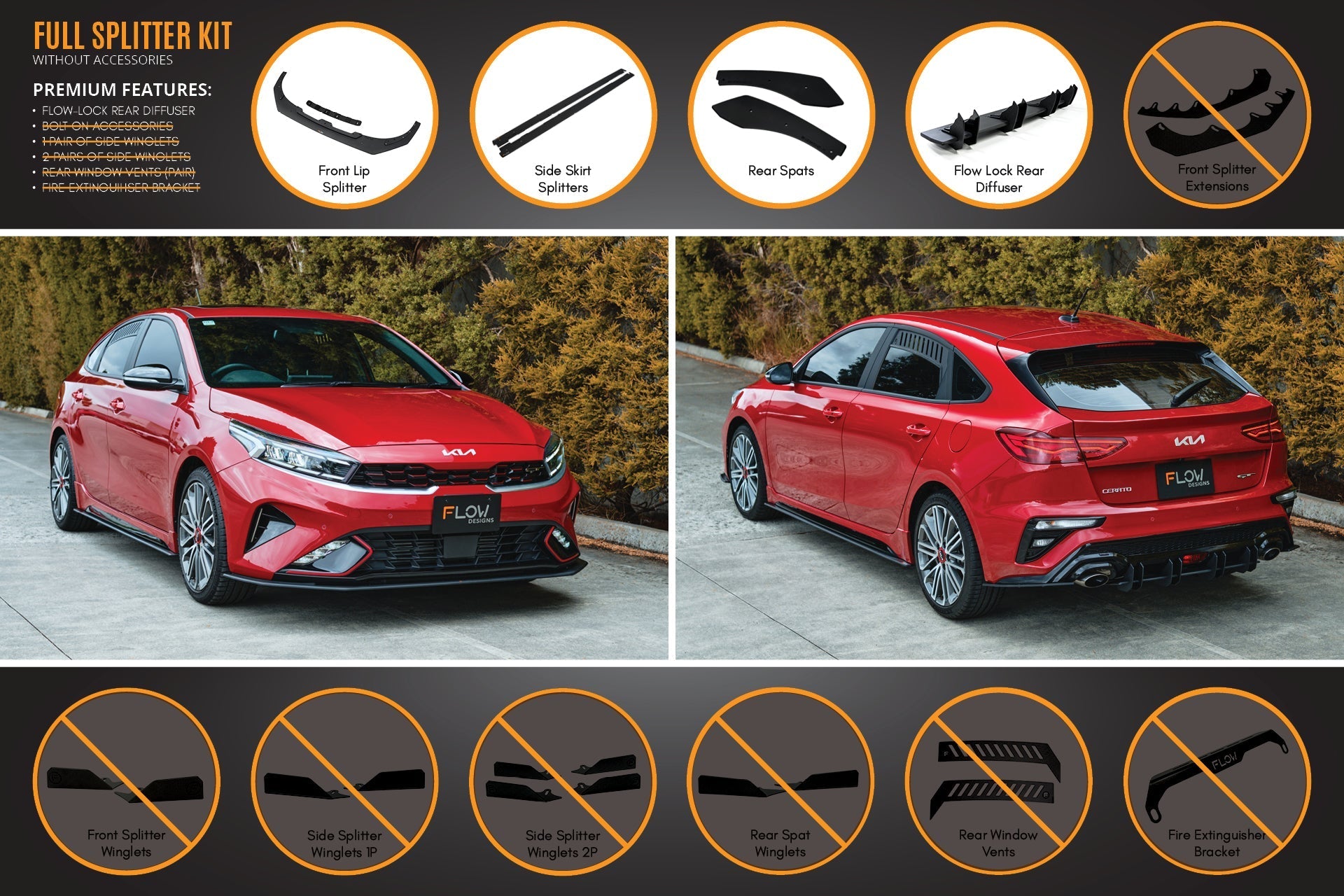 Flow Designs Cerato GT Hatch Facelift Full Lip Splitter Set - iilumolab