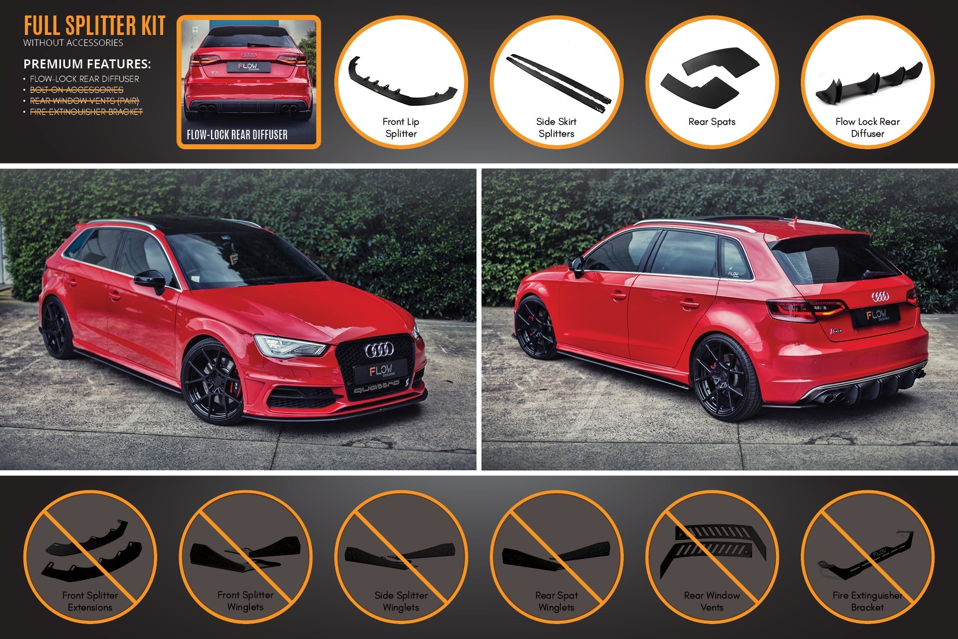 Flow Designs S3 8V Pre-Facelift Sportback Full Lip Splitter Set - iilumolab