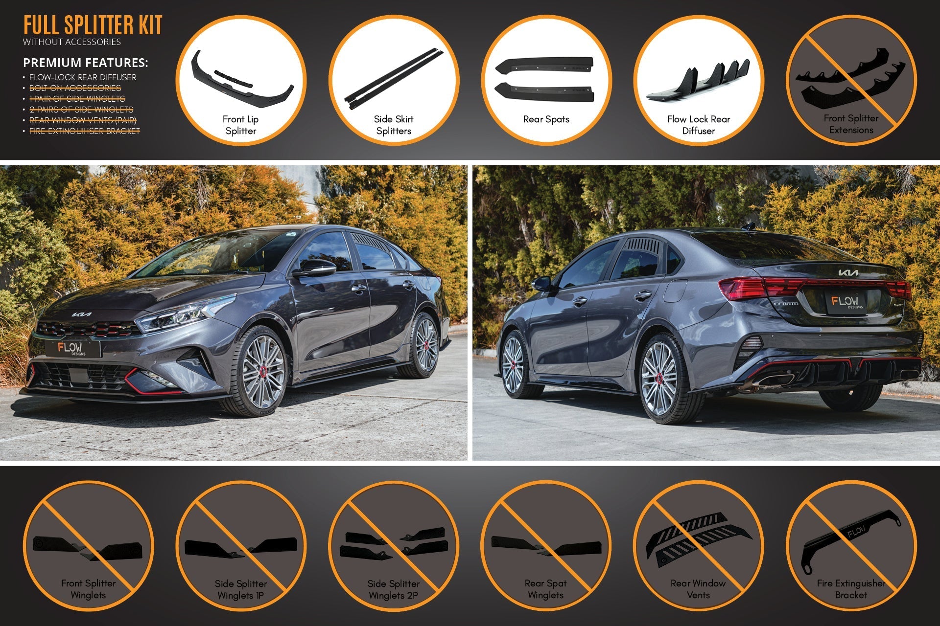 Flow Designs Cerato GT Sedan FL Full Lip Splitter Set - iilumolab