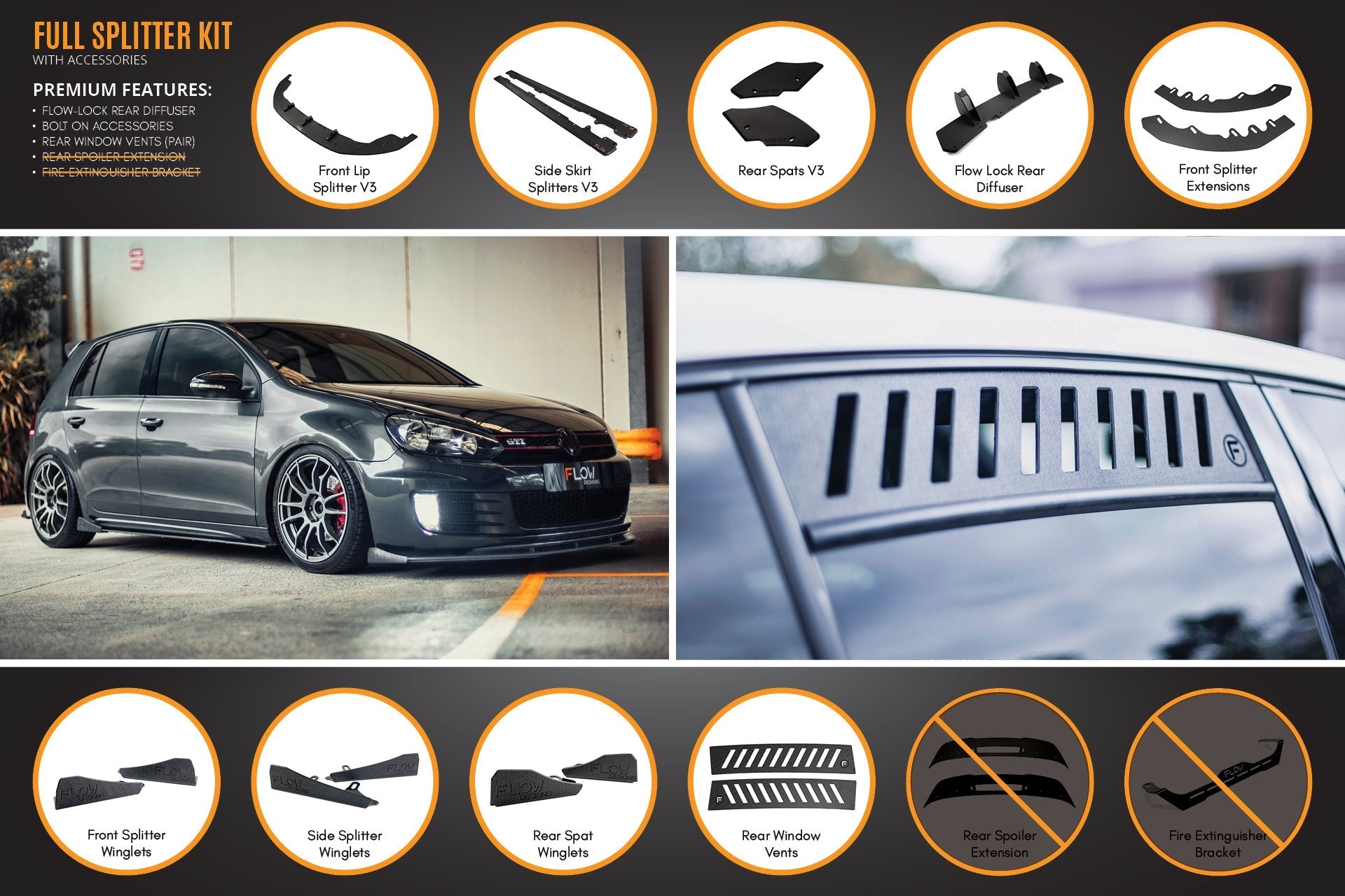 Flow Designs MK6 Golf GTI Full Lip Splitter Set - iilumolab