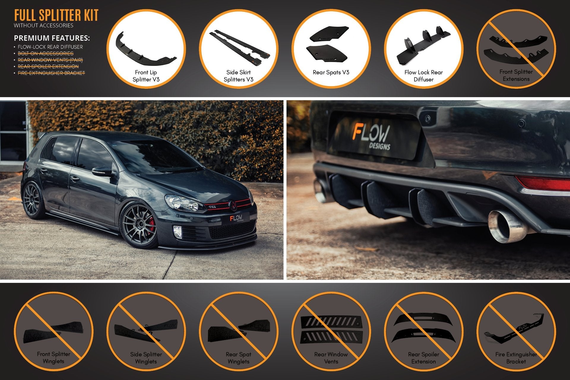 Flow Designs MK6 Golf GTI Full Lip Splitter Set - iilumolab