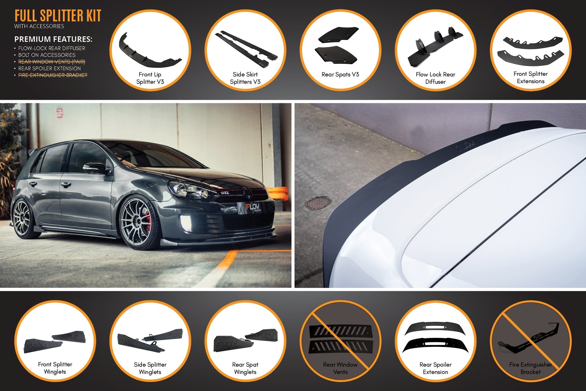 Flow Designs MK6 Golf GTI Full Lip Splitter Set - iilumolab