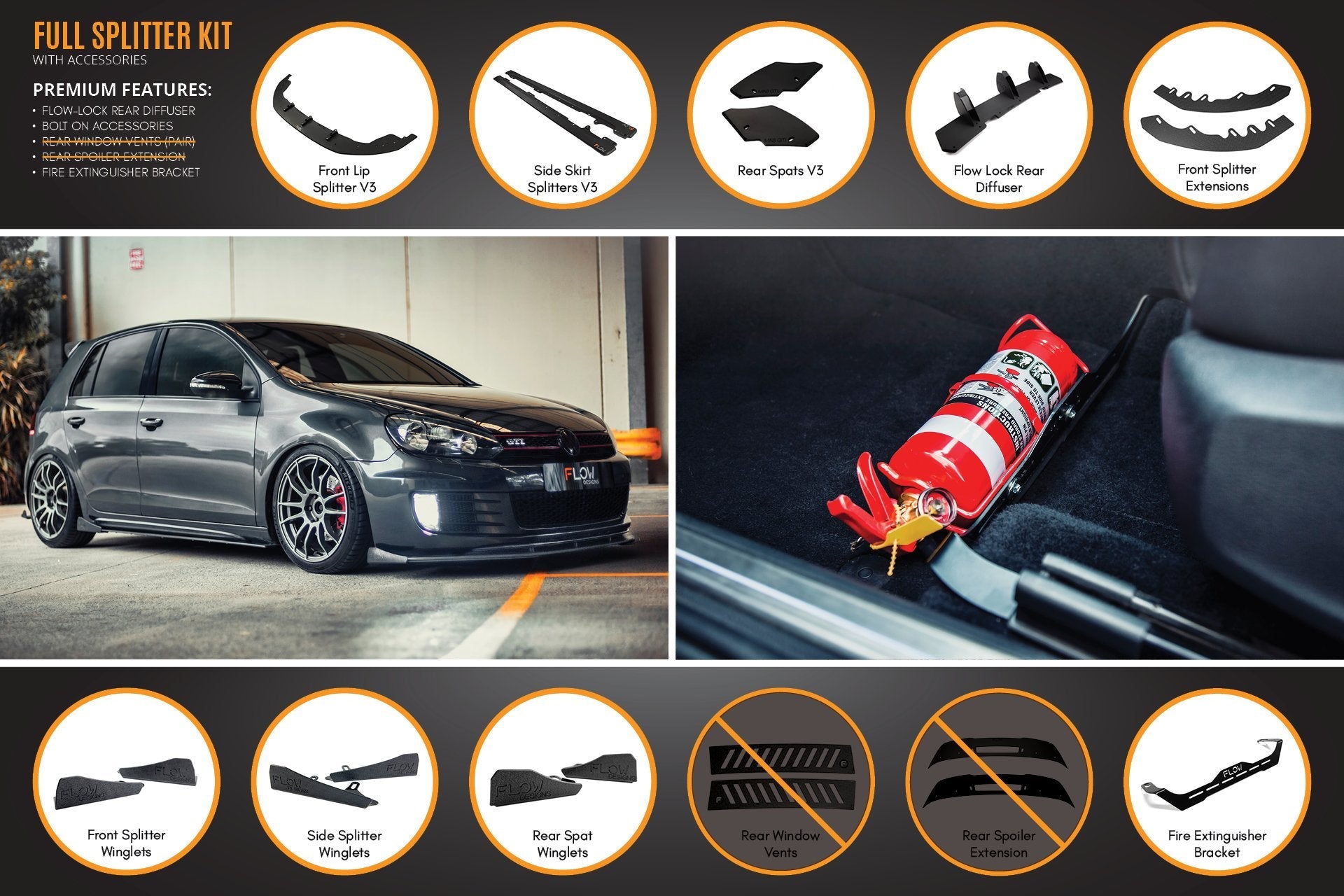 Flow Designs MK6 Golf GTI Full Lip Splitter Set - iilumolab