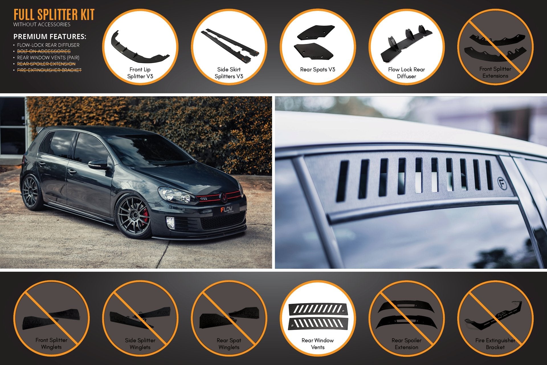Flow Designs MK6 Golf GTI Full Lip Splitter Set - iilumolab
