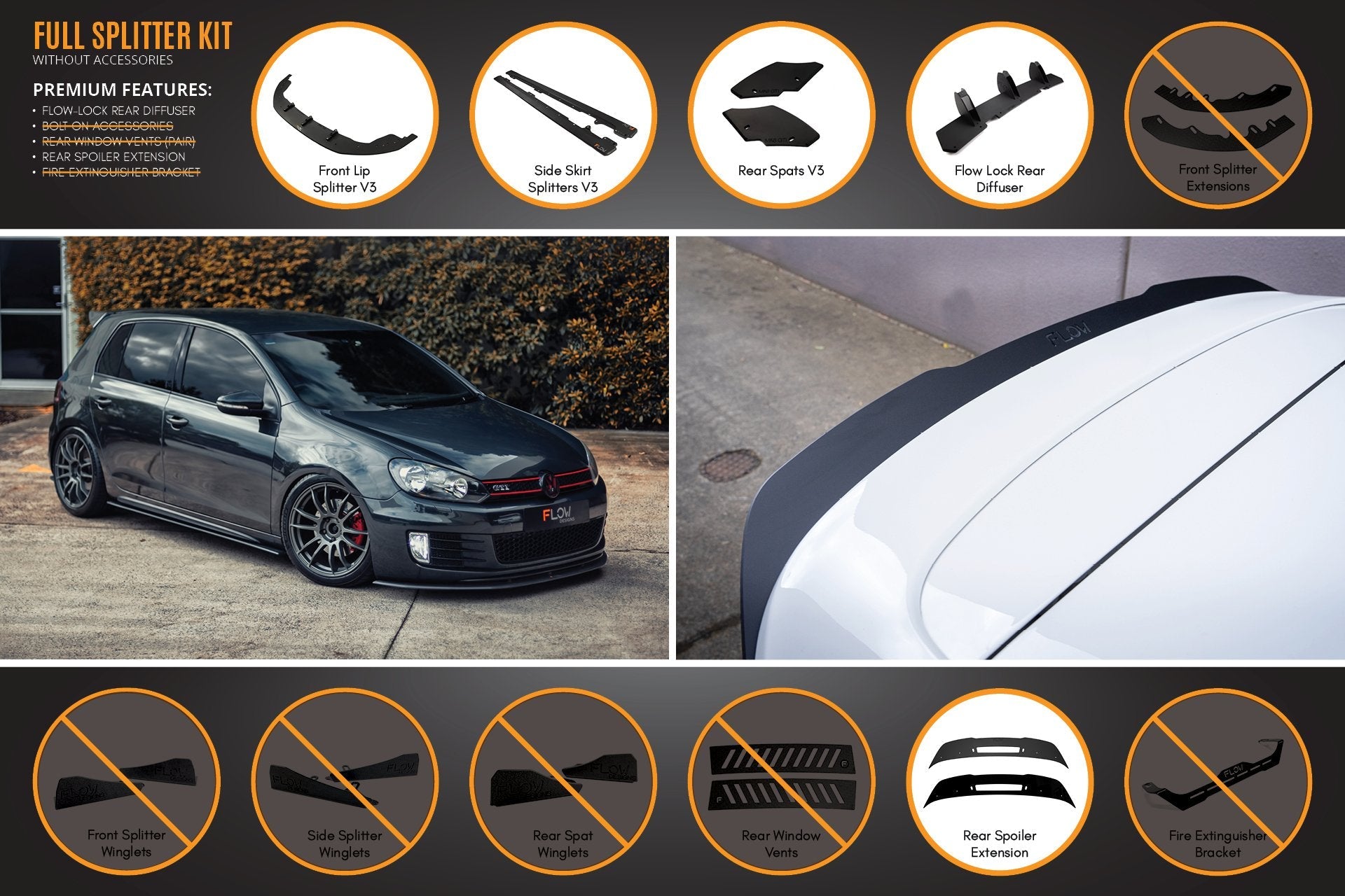 Flow Designs MK6 Golf GTI Full Lip Splitter Set - iilumolab