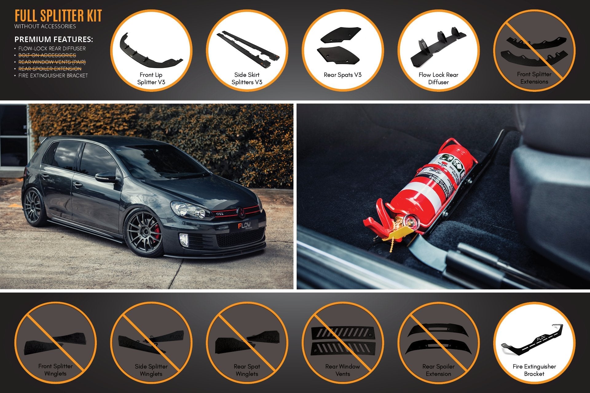 Flow Designs MK6 Golf GTI Full Lip Splitter Set - iilumolab