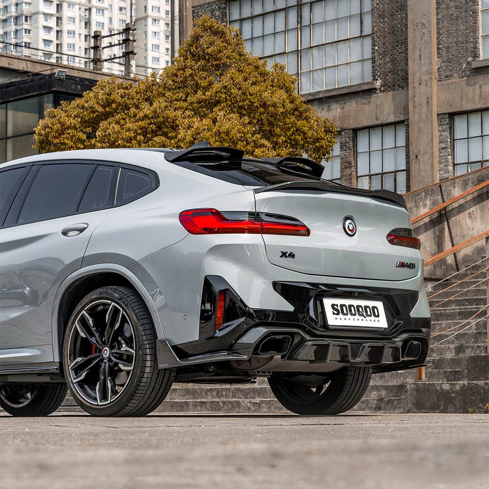 Sooqoo Pre Pregged Dry Carbon Fiber Rear Diffuser with Brake Light for BMW X4 G02 LCI 2022+