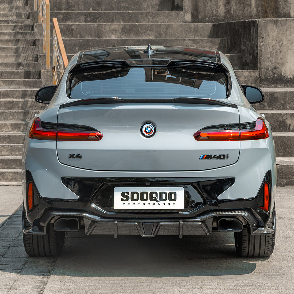 Sooqoo Pre Pregged Dry Carbon Fiber Rear Diffuser with Brake Light for BMW X4 G02 LCI 2022+