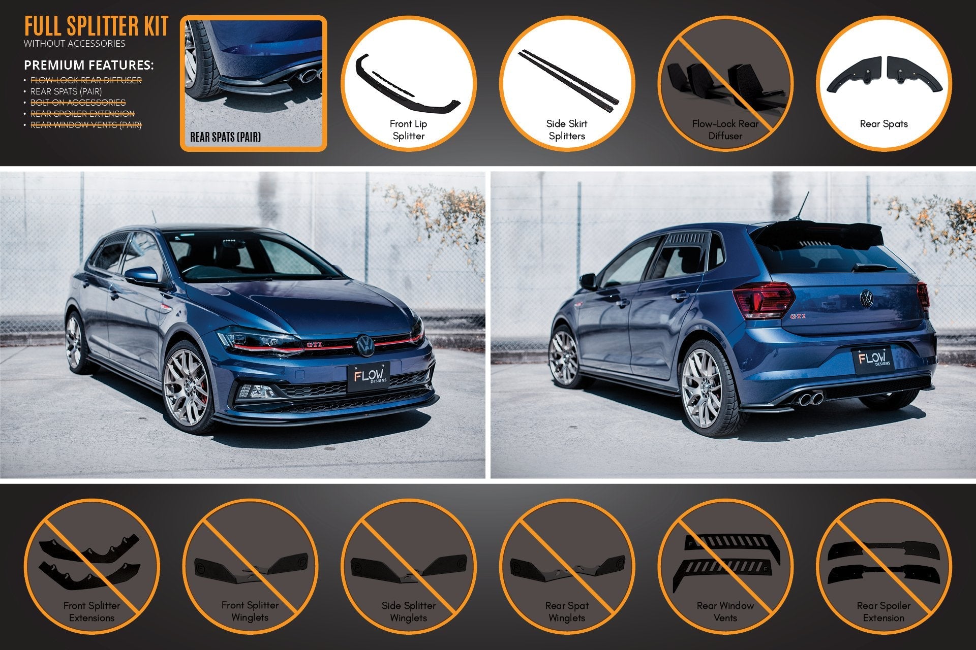 Flow Designs AW Polo GTI Full Splitter Set - iilumolab