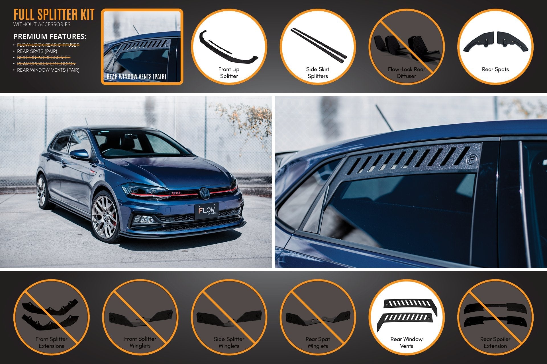 Flow Designs AW Polo GTI Full Splitter Set - iilumolab