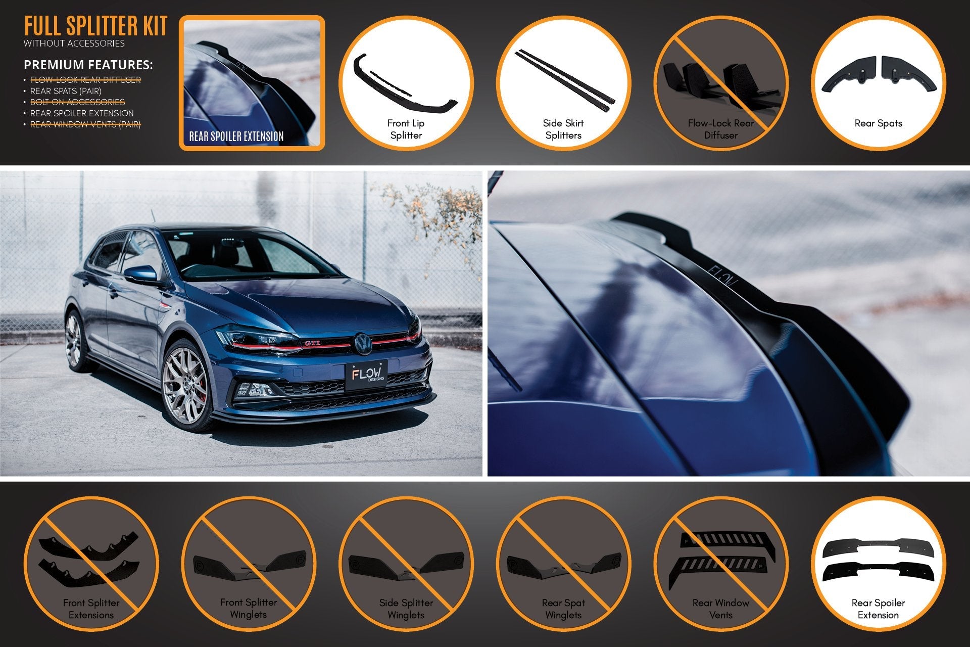 Flow Designs AW Polo GTI Full Splitter Set - iilumolab