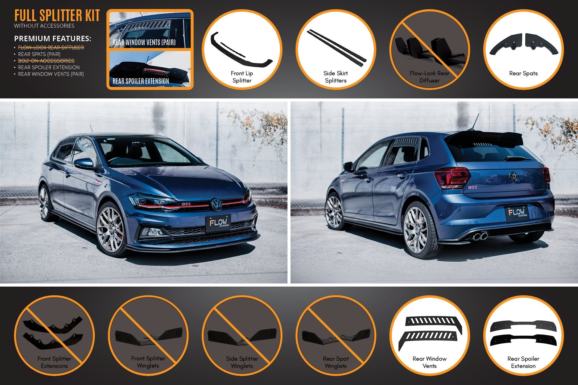 Flow Designs AW Polo GTI Full Splitter Set - iilumolab