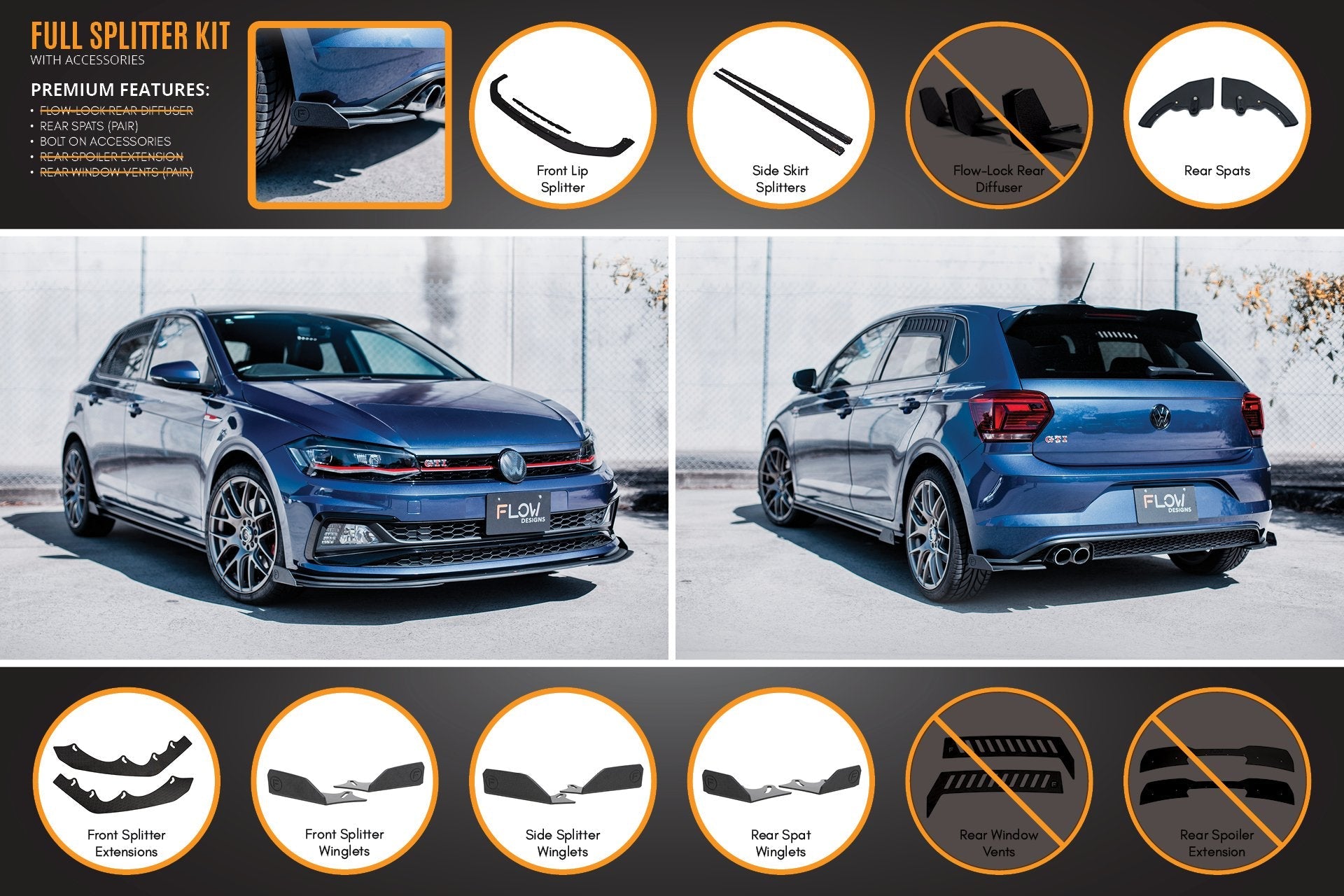 Flow Designs AW Polo GTI Full Splitter Set - iilumolab