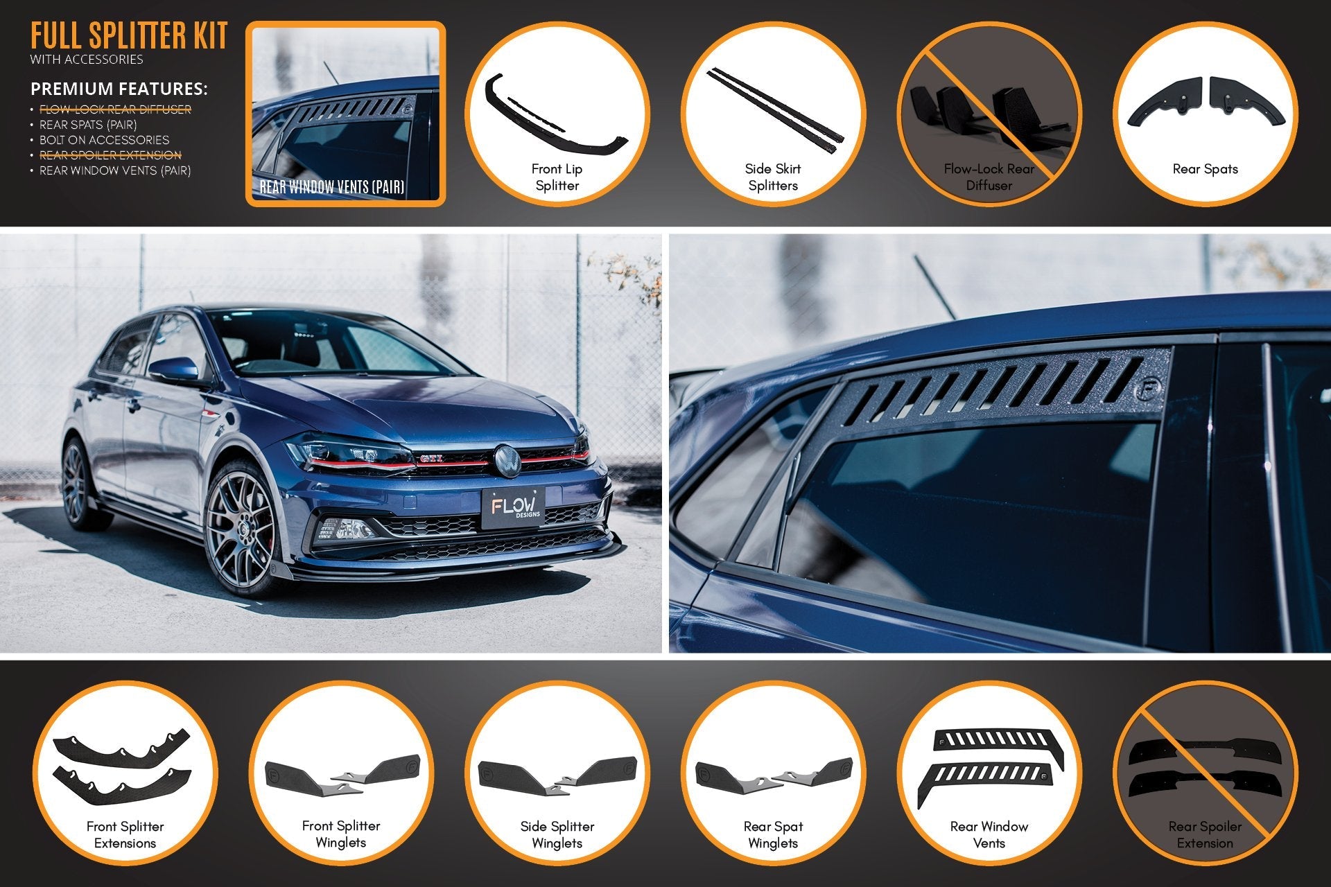 Flow Designs AW Polo GTI Full Splitter Set - iilumolab