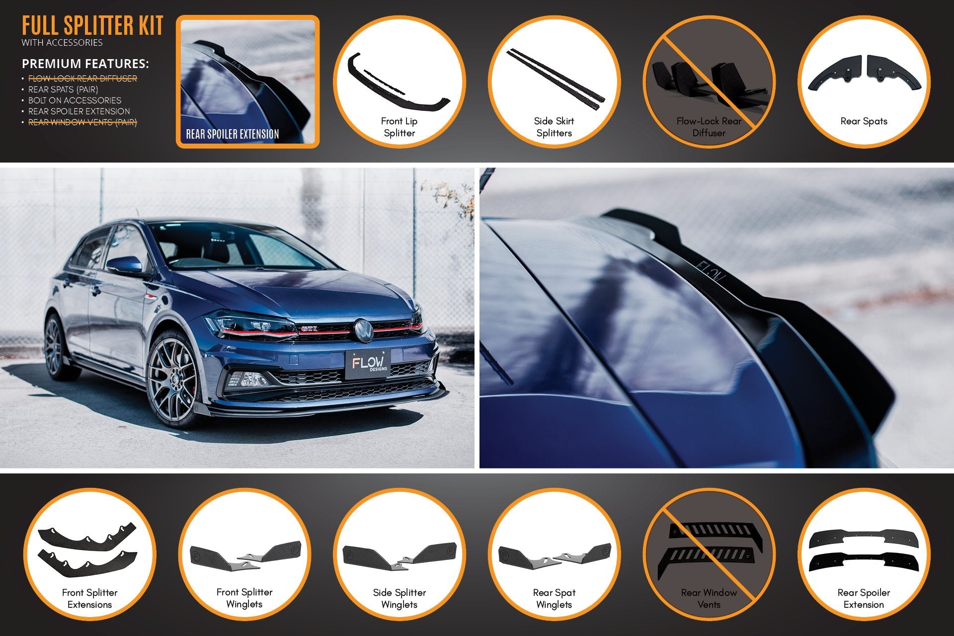 Flow Designs AW Polo GTI Full Splitter Set - iilumolab