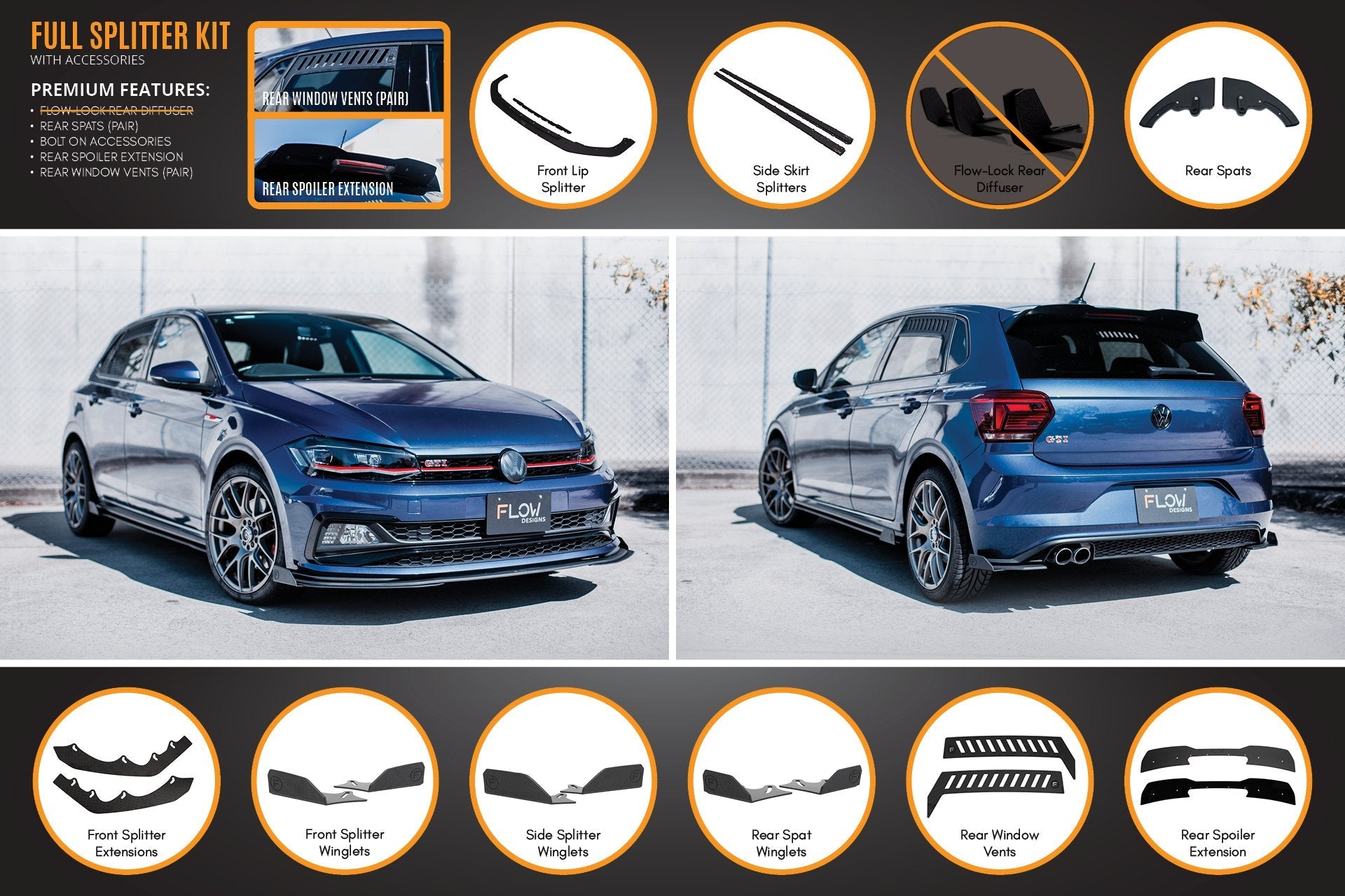 Flow Designs AW Polo GTI Full Splitter Set - iilumolab