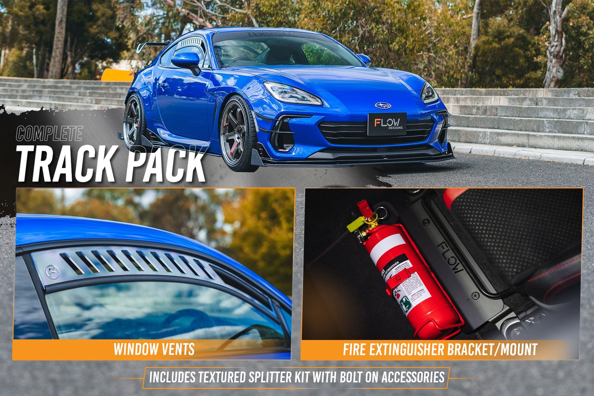 Flow Designs ZD8 BRZ STI Full Lip Splitter Set (TEXTURED BLACK) - iilumolab
