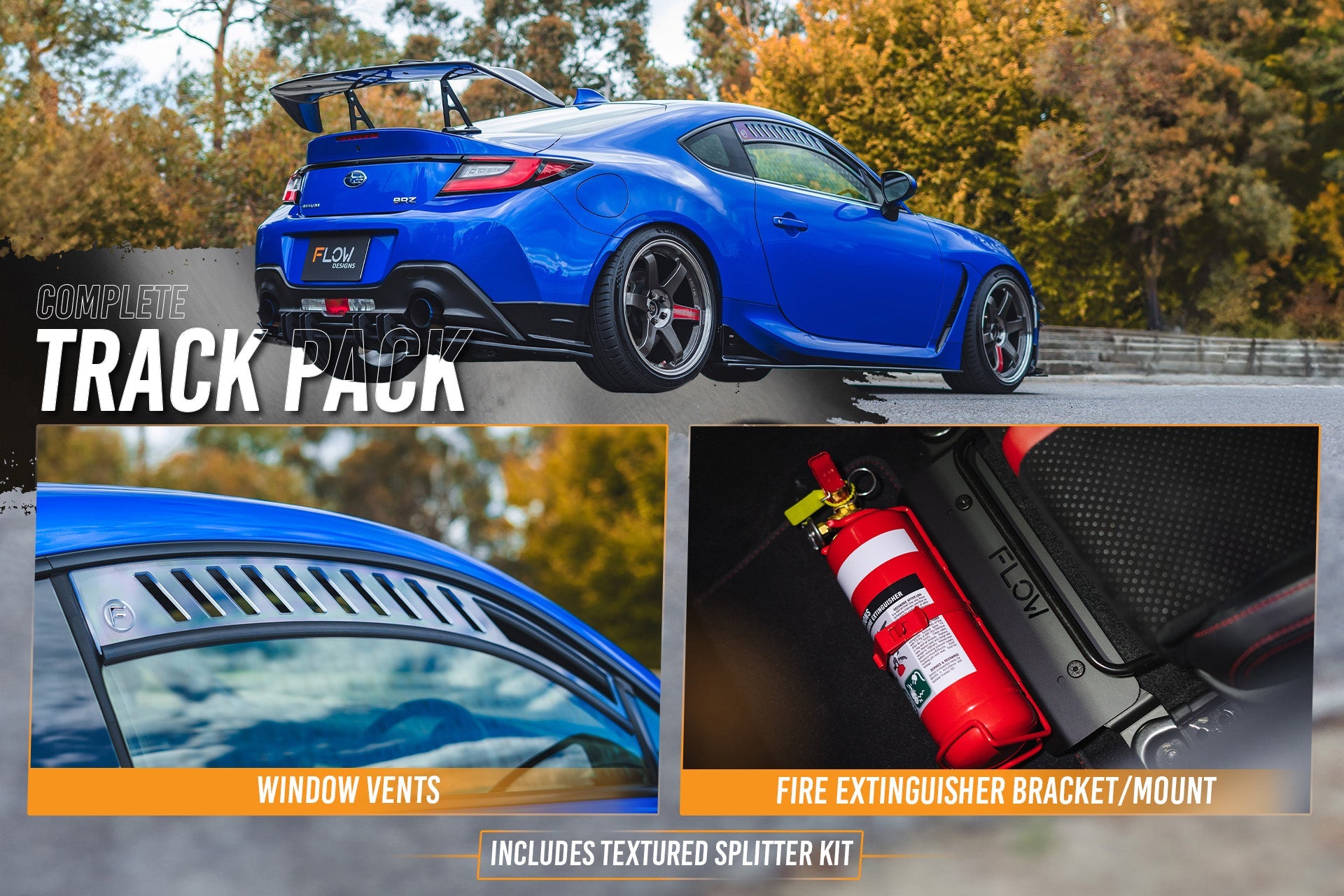 Flow Designs ZD8 BRZ STI Full Lip Splitter Set (TEXTURED BLACK) - iilumolab