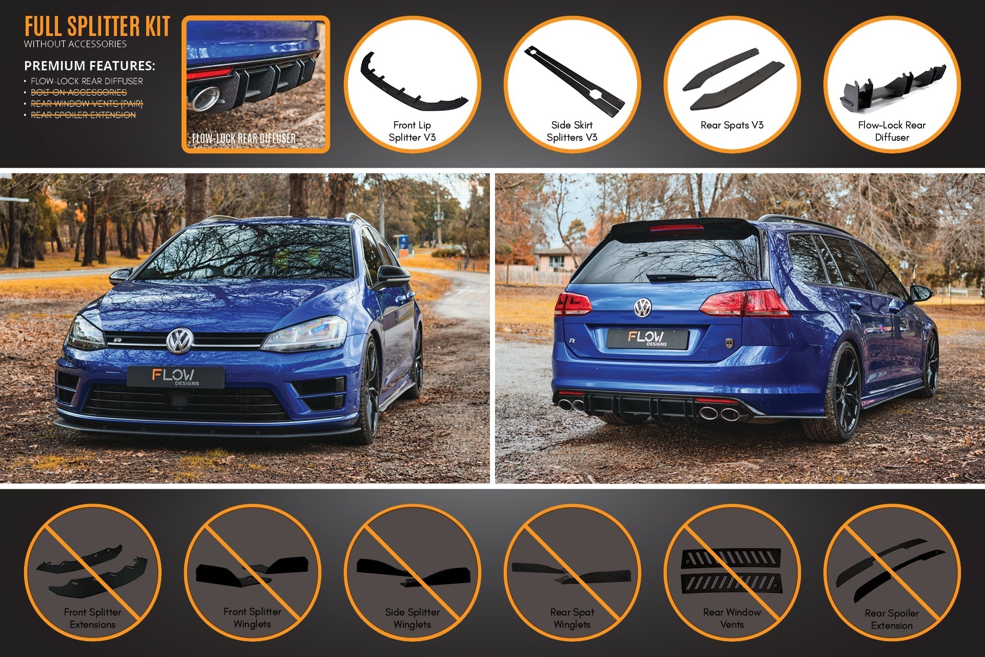 Flow Designs MK7 Golf R Wagon - Full Lip Splitter Set - iilumolab