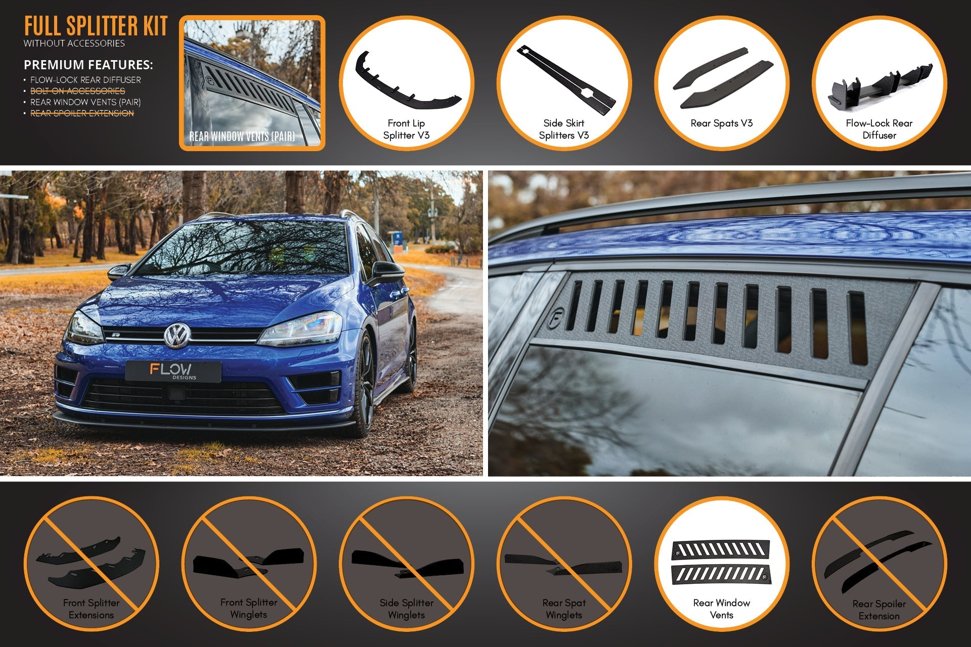 Flow Designs MK7 Golf R Wagon - Full Lip Splitter Set - iilumolab