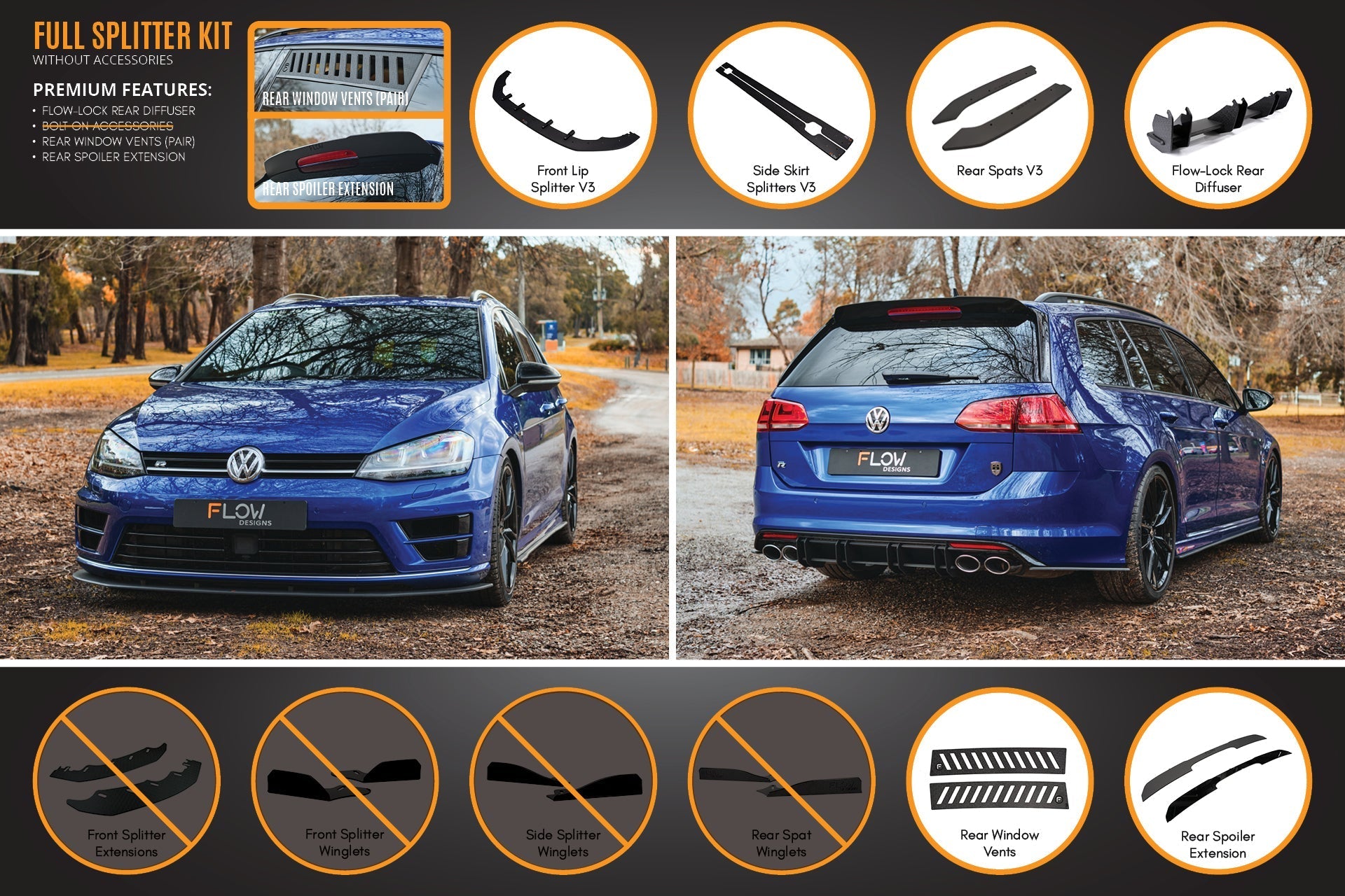Flow Designs MK7 Golf R Wagon - Full Lip Splitter Set - iilumolab