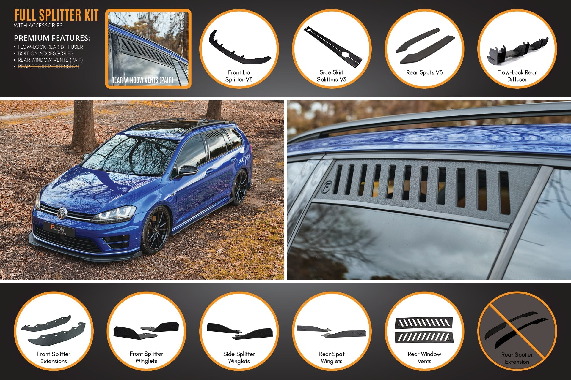 Flow Designs MK7 Golf R Wagon - Full Lip Splitter Set - iilumolab