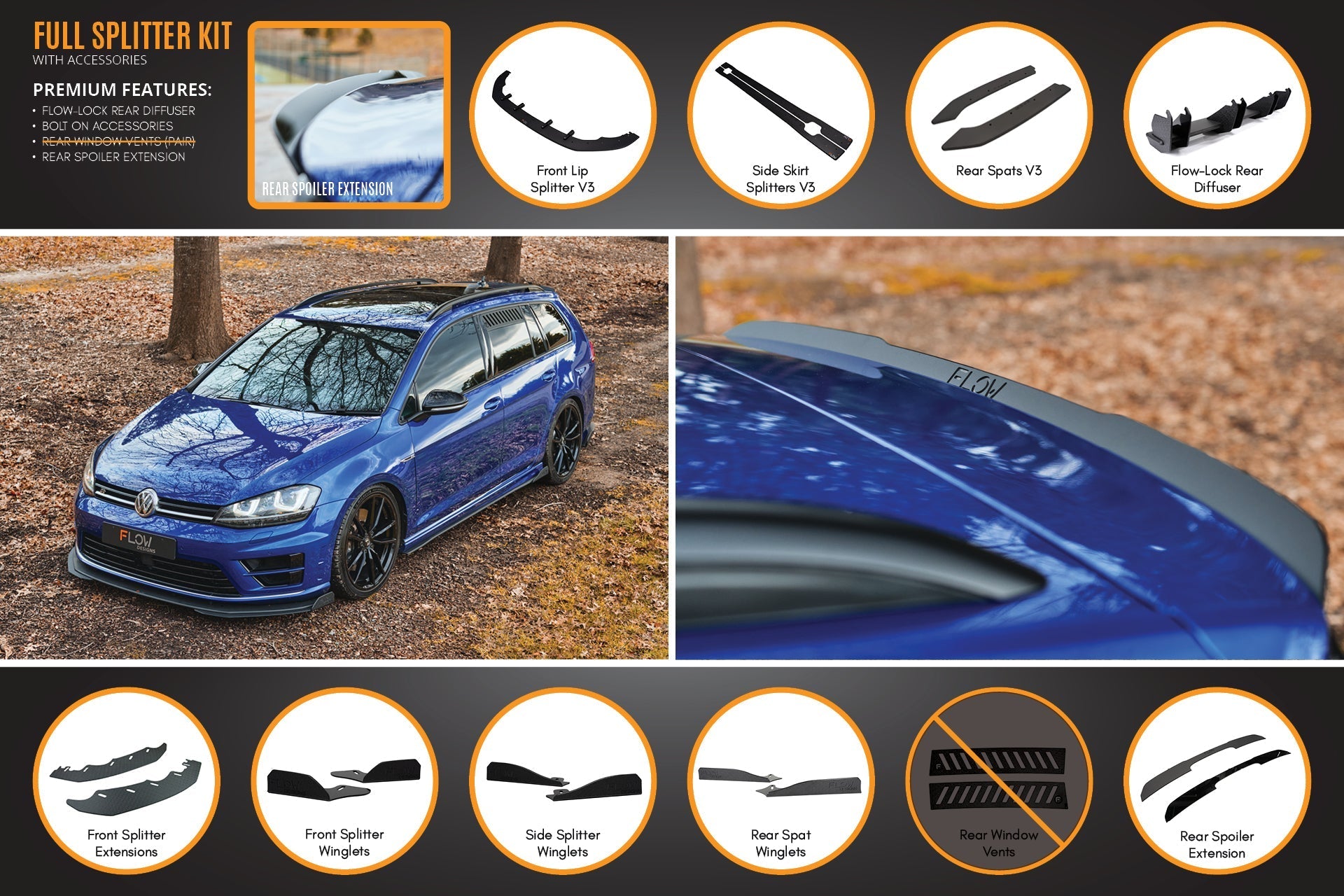 Flow Designs MK7 Golf R Wagon - Full Lip Splitter Set - iilumolab