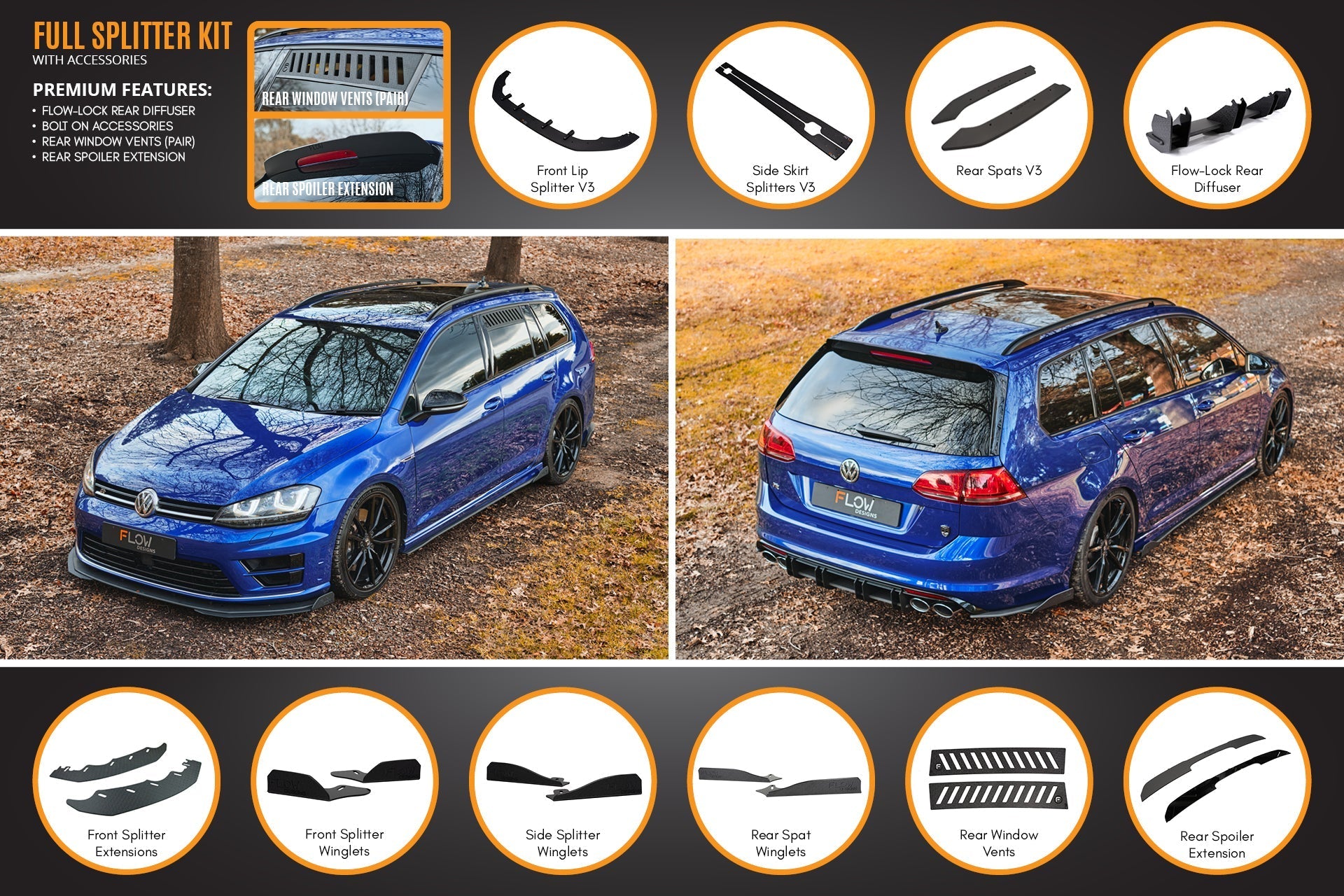 Flow Designs MK7 Golf R Wagon - Full Lip Splitter Set - iilumolab