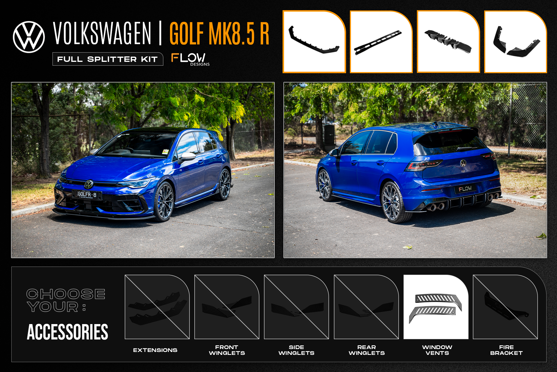 Flow Designs MK8.5 Golf R Full Lip Splitter Set - iilumolab