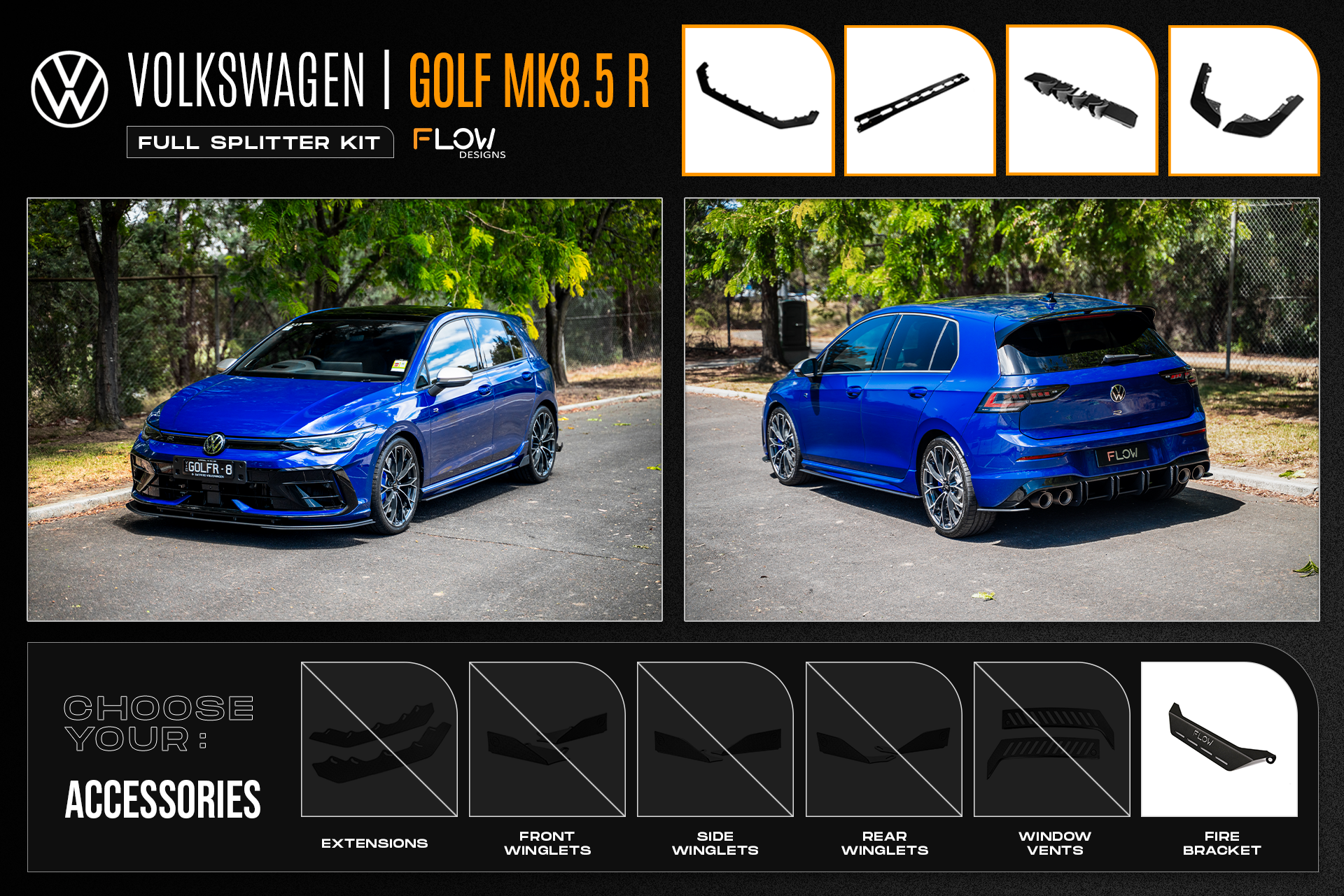 Flow Designs MK8.5 Golf R Full Lip Splitter Set - iilumolab