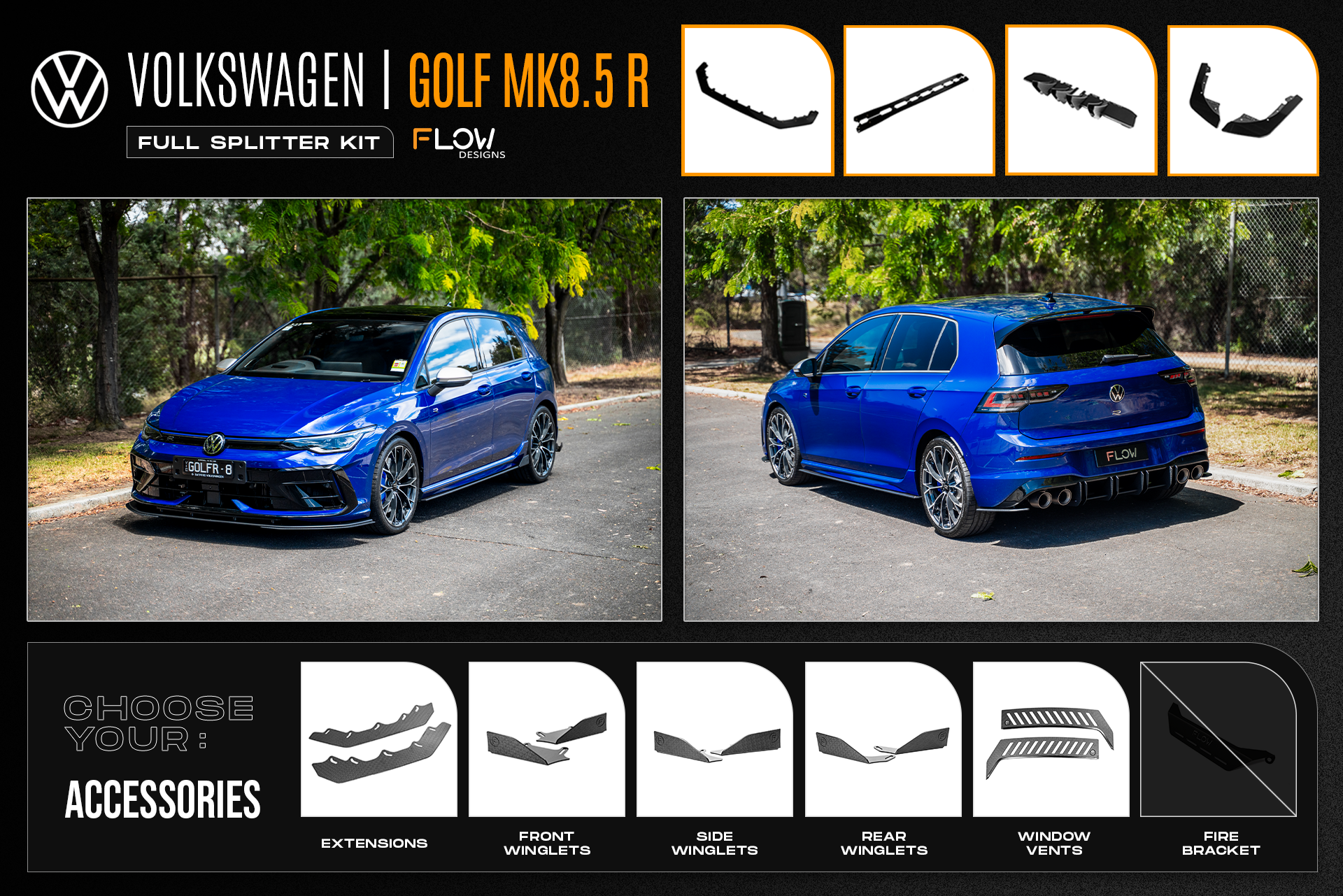 Flow Designs MK8.5 Golf R Full Lip Splitter Set - iilumolab