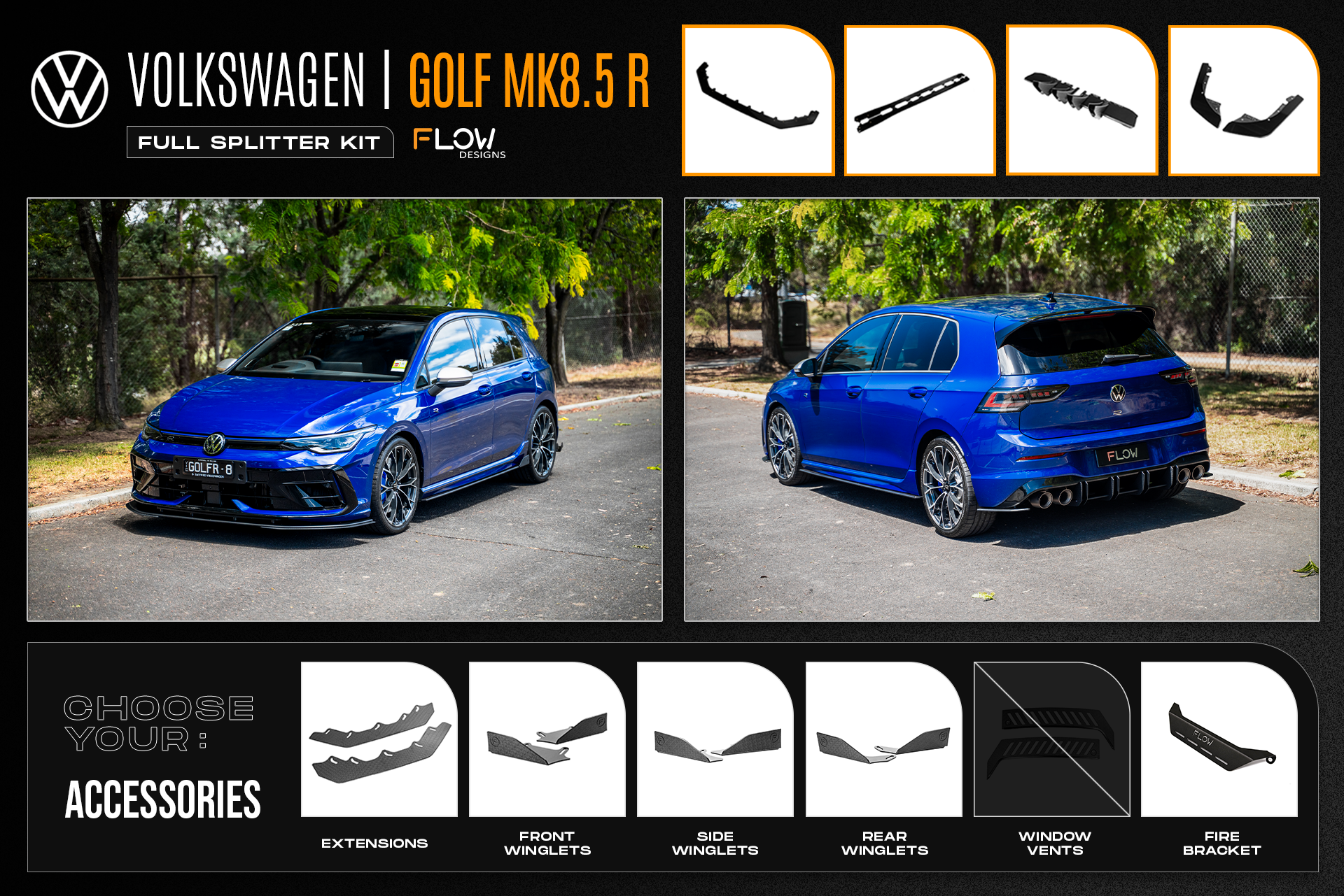 Flow Designs MK8.5 Golf R Full Lip Splitter Set - iilumolab