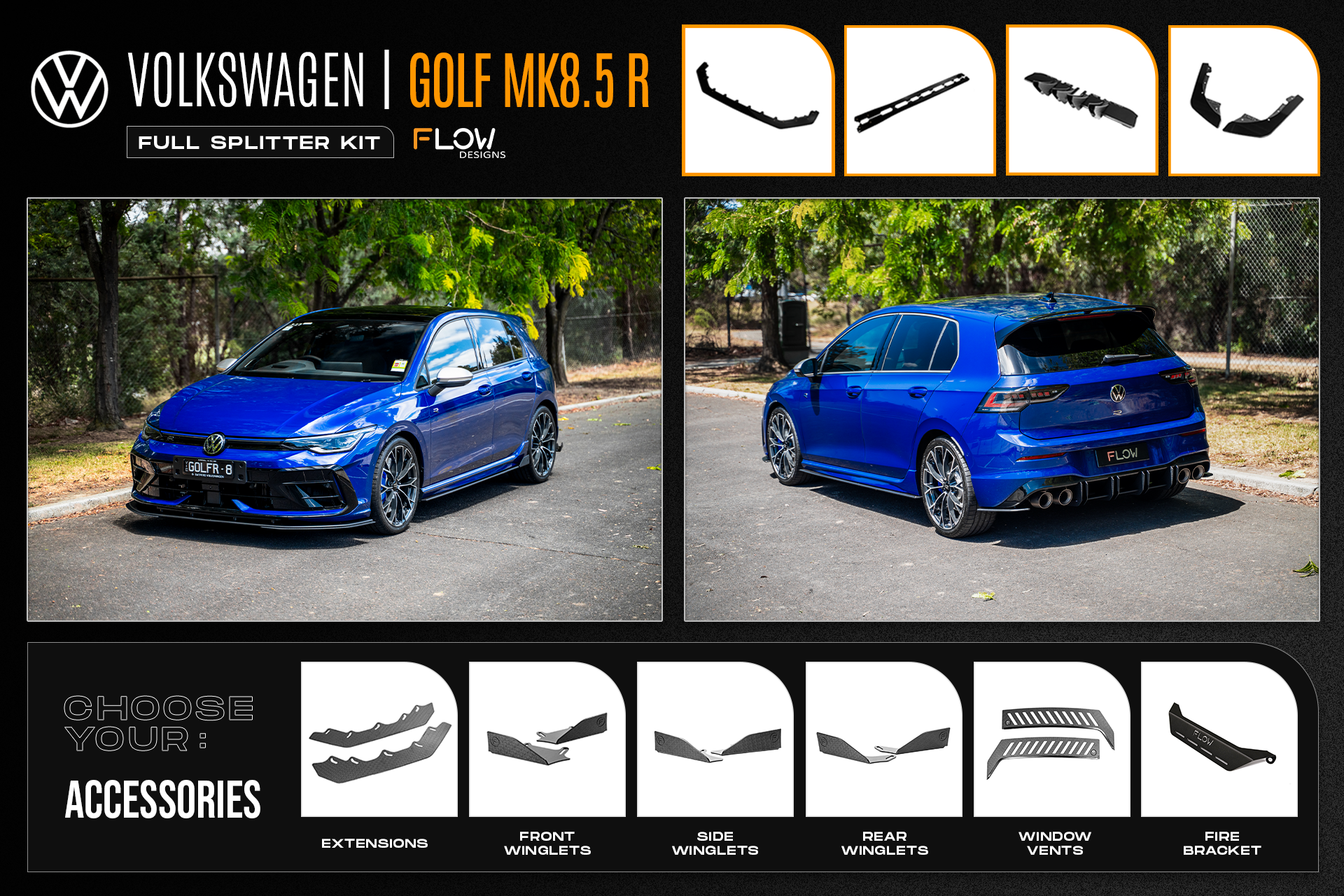 Flow Designs MK8.5 Golf R Full Lip Splitter Set - iilumolab