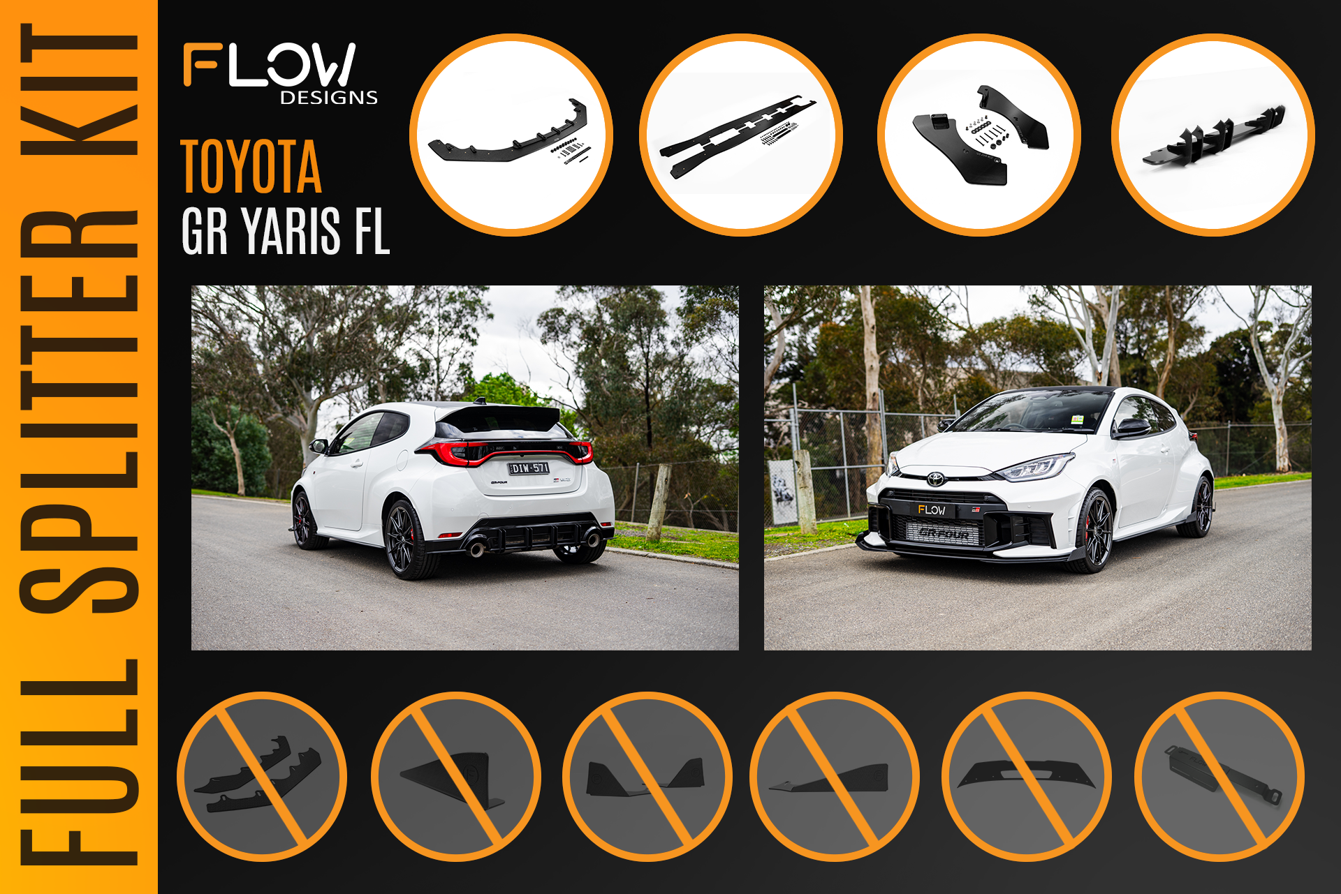 Flow Designs Toyota Yaris GR Gen2 2025 Full Lip Splitter Kit - iilumolab