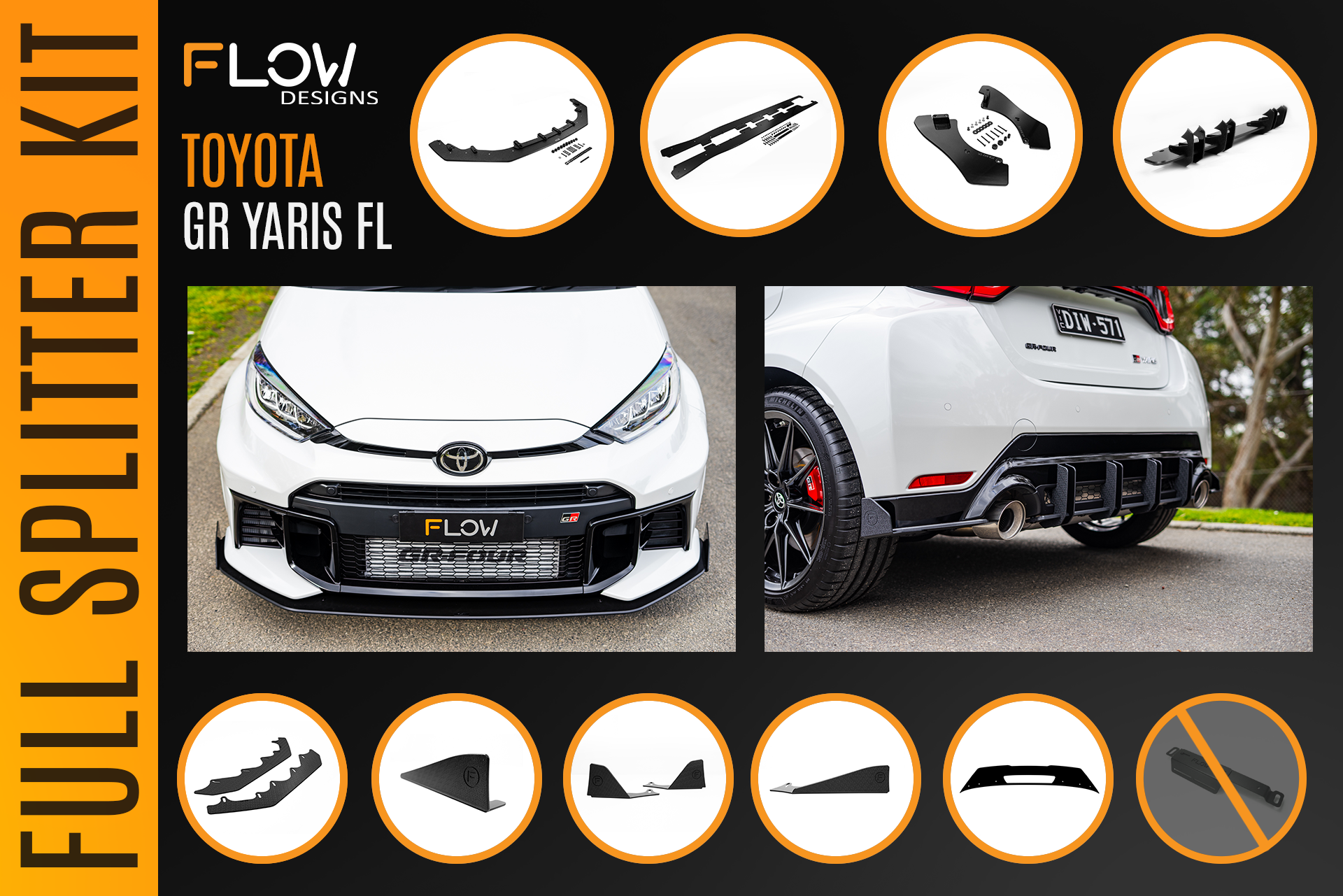 Flow Designs Toyota Yaris GR Gen2 2025 Full Lip Splitter Kit - iilumolab