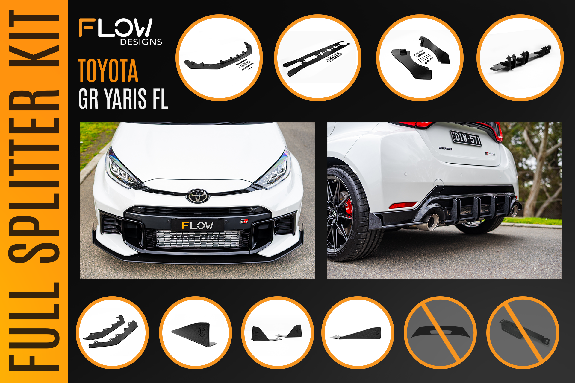 Flow Designs Toyota Yaris GR Gen2 2025 Full Lip Splitter Kit - iilumolab