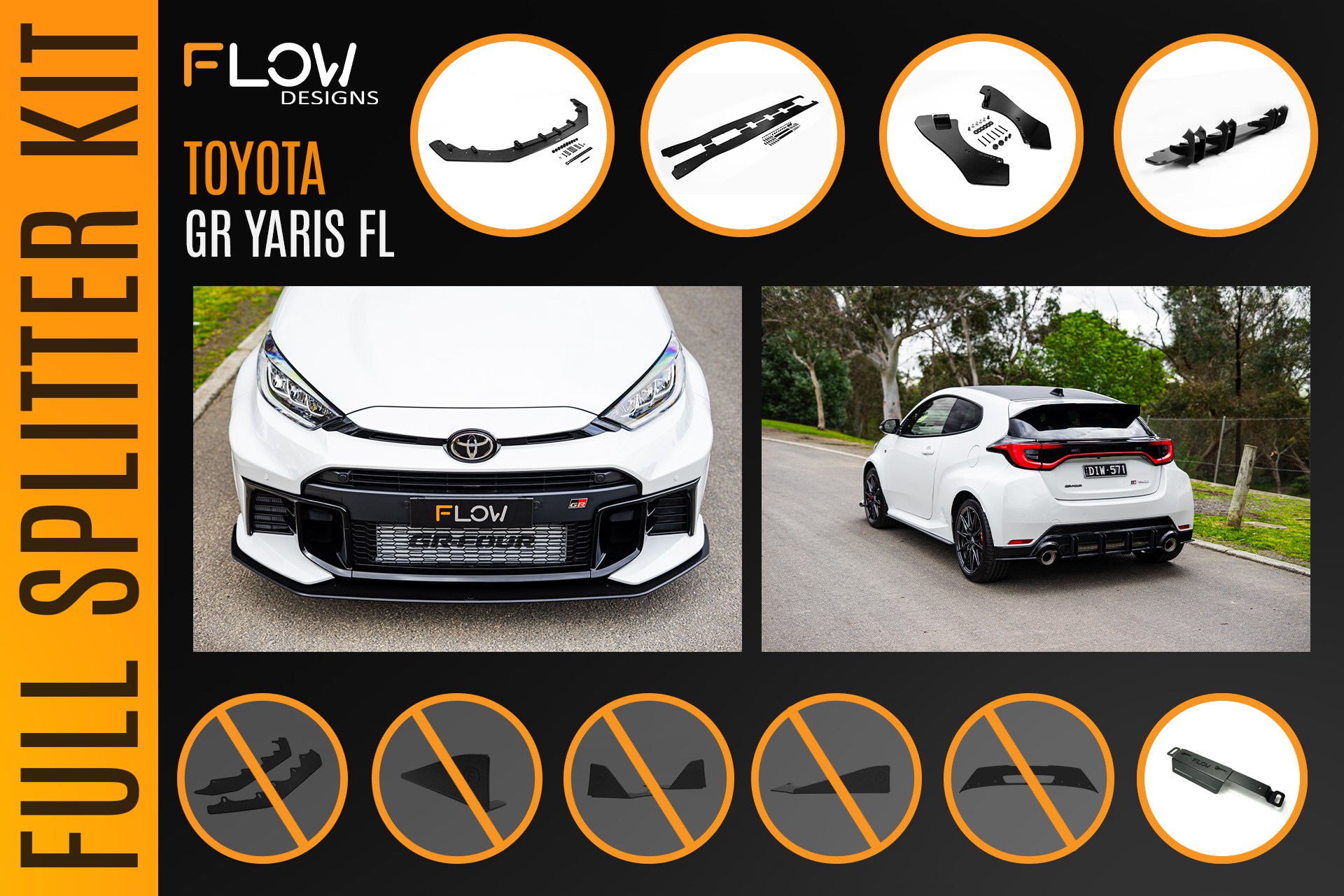 Flow Designs Toyota Yaris GR Gen2 2025 Full Lip Splitter Kit - iilumolab