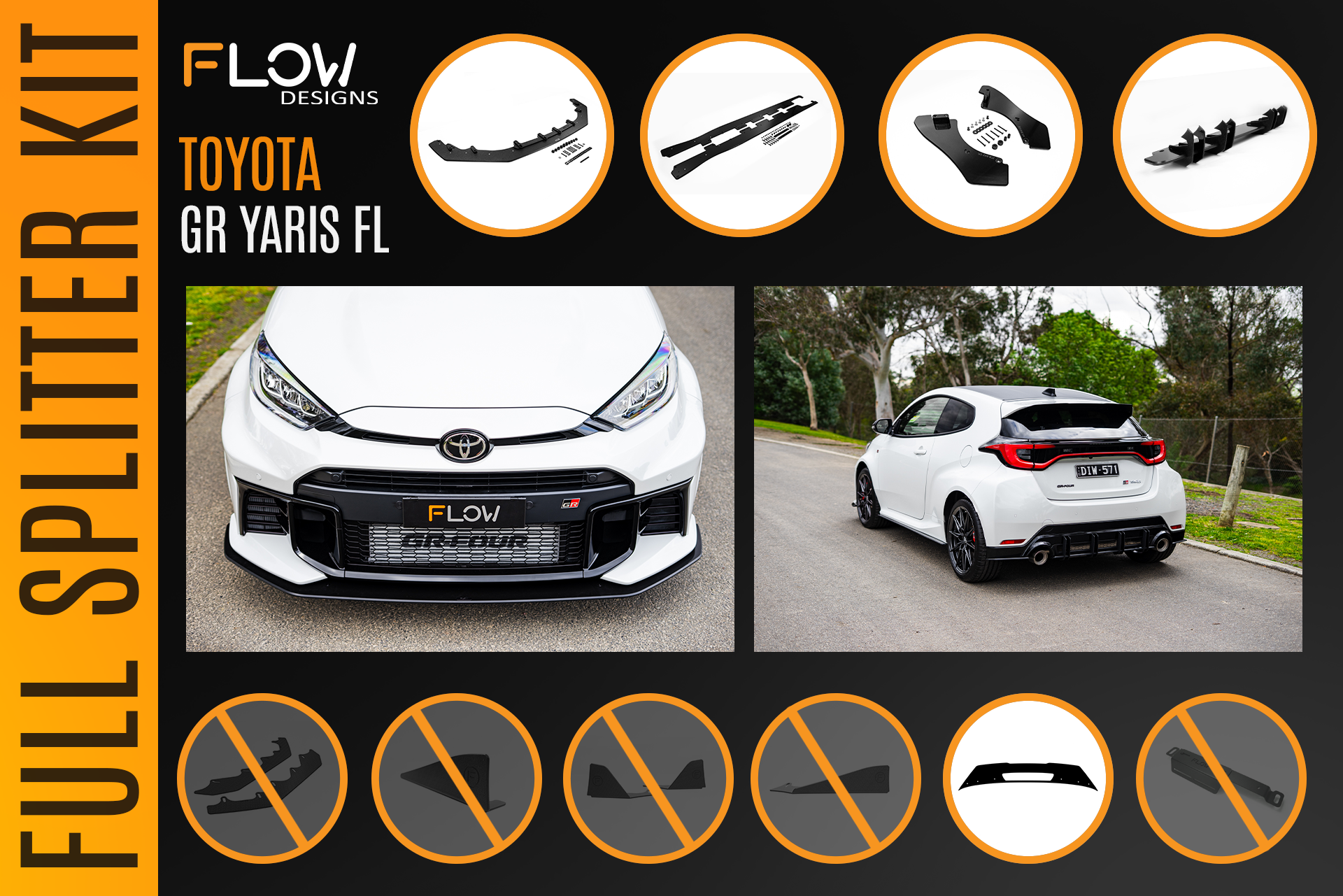 Flow Designs Toyota Yaris GR Gen2 2025 Full Lip Splitter Kit - iilumolab