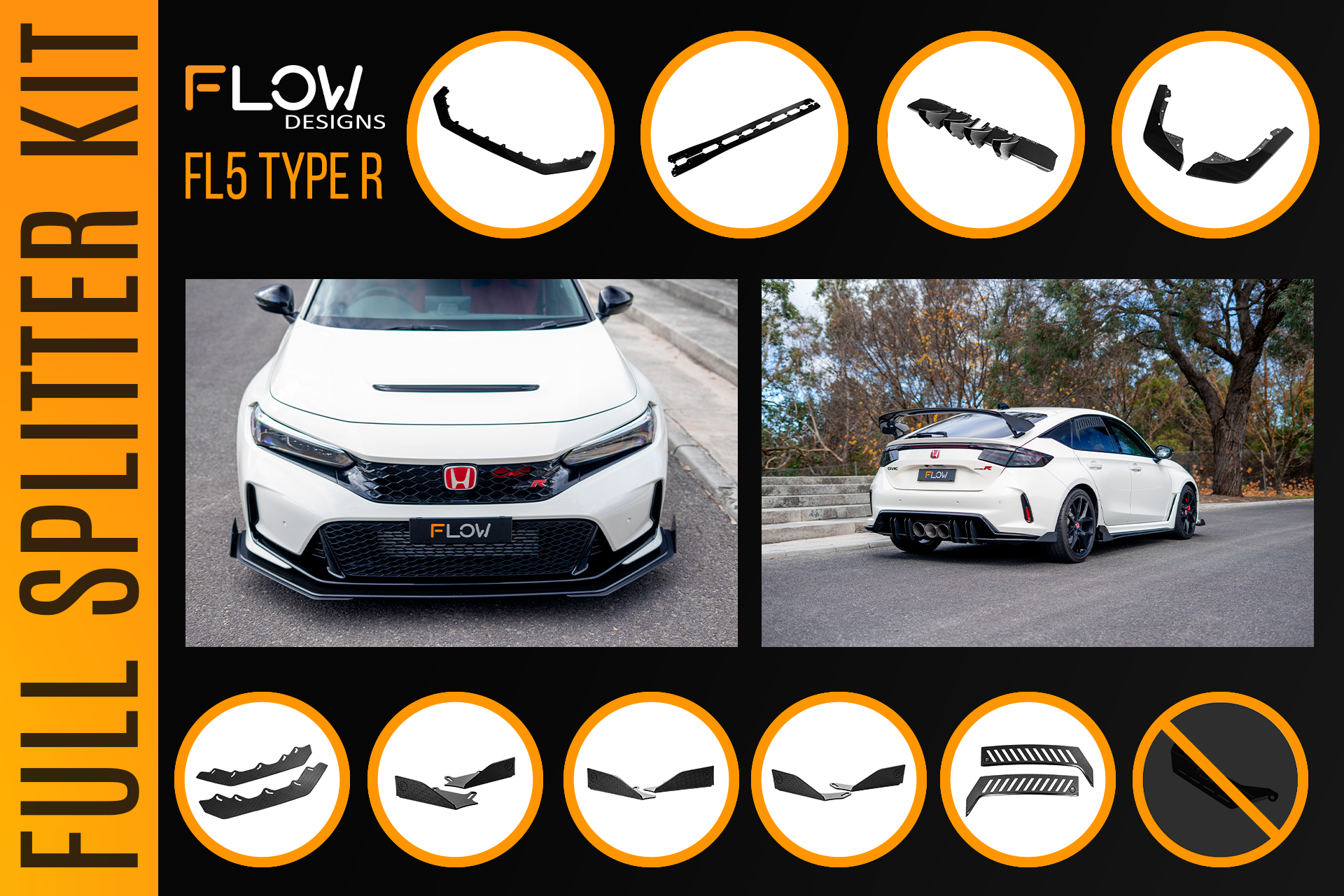 Flow Designs Honda FL5 Civic Type R - Full Lip Splitter Set - iilumolab