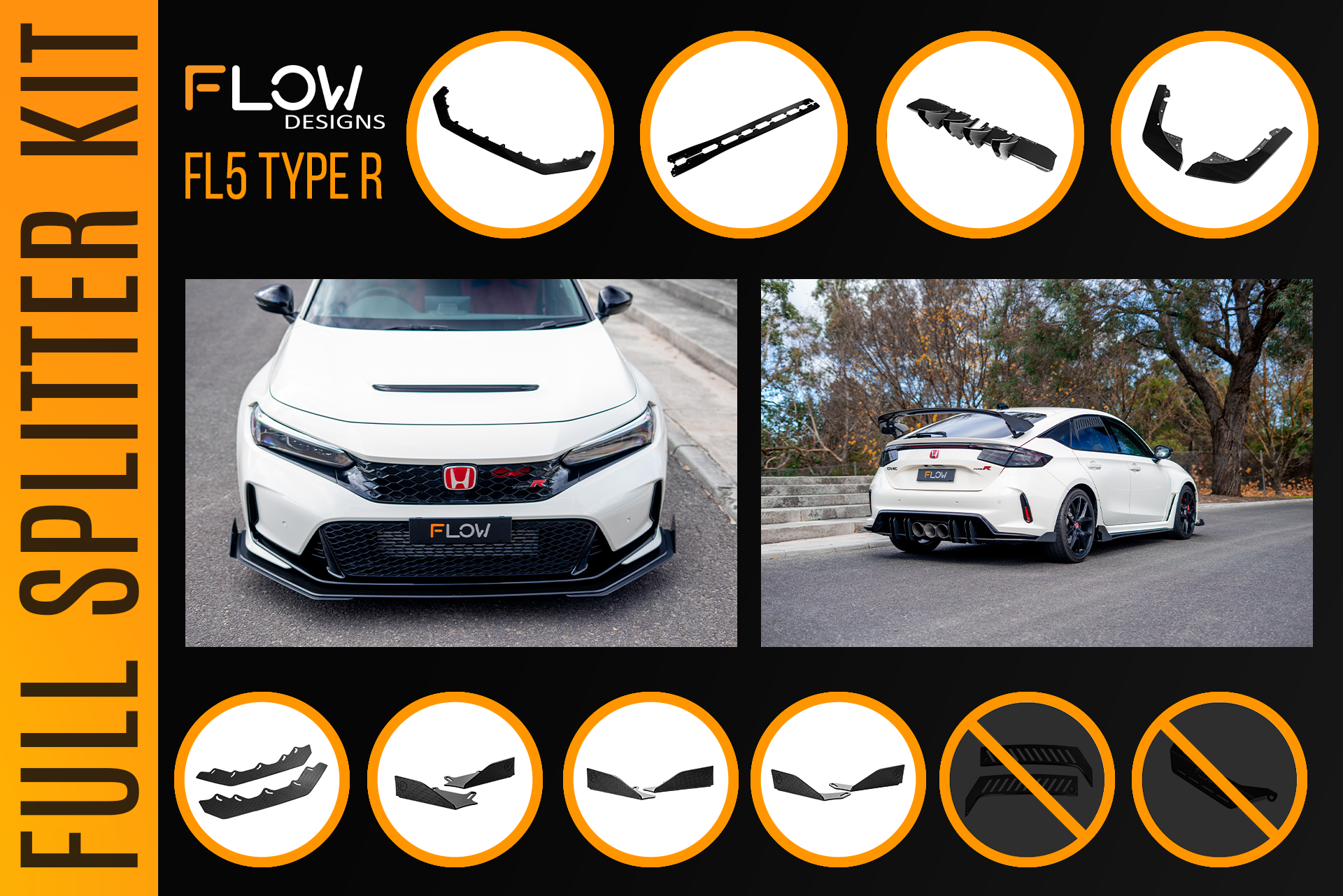 Flow Designs Honda FL5 Civic Type R - Full Lip Splitter Set - iilumolab