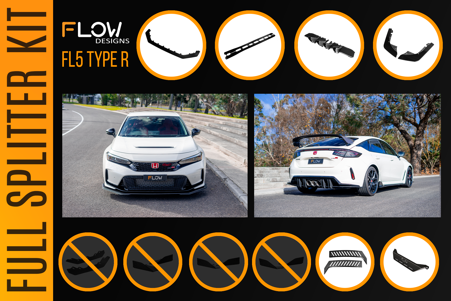 Flow Designs Honda FL5 Civic Type R - Full Lip Splitter Set - iilumolab