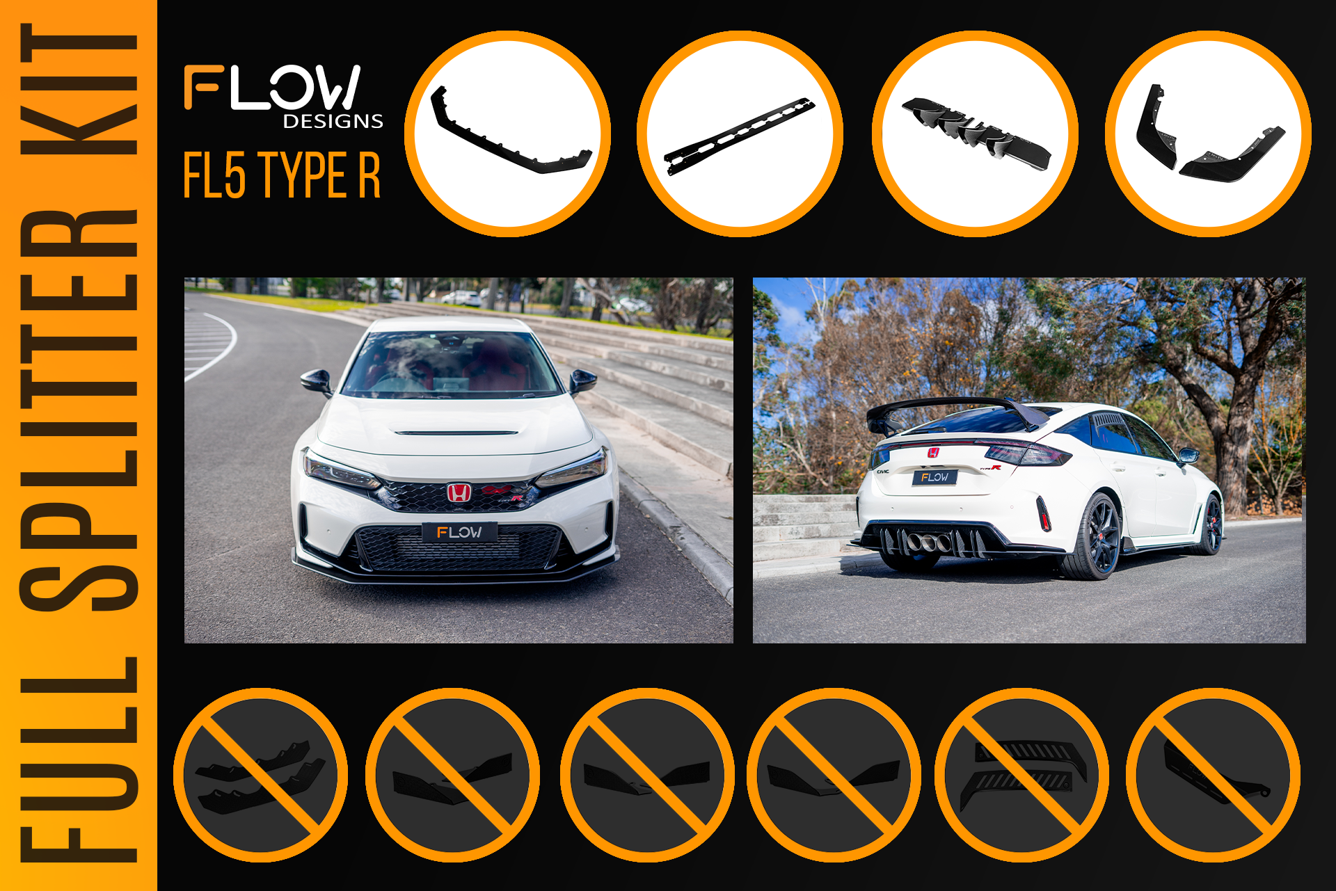 Flow Designs Honda FL5 Civic Type R - Full Lip Splitter Set - iilumolab