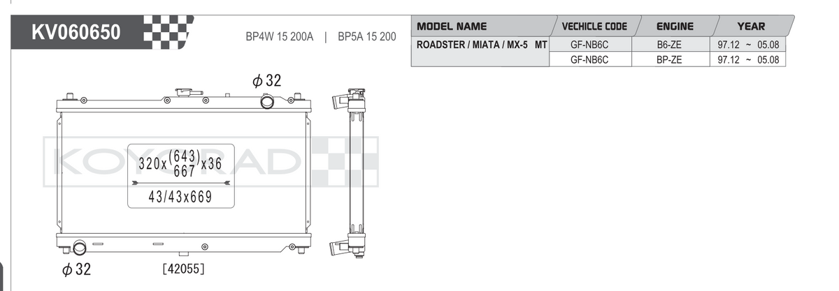 Koyorad Performance Radiator for Mazda MX-5 Miata NB 1.8L MT 1999-2005