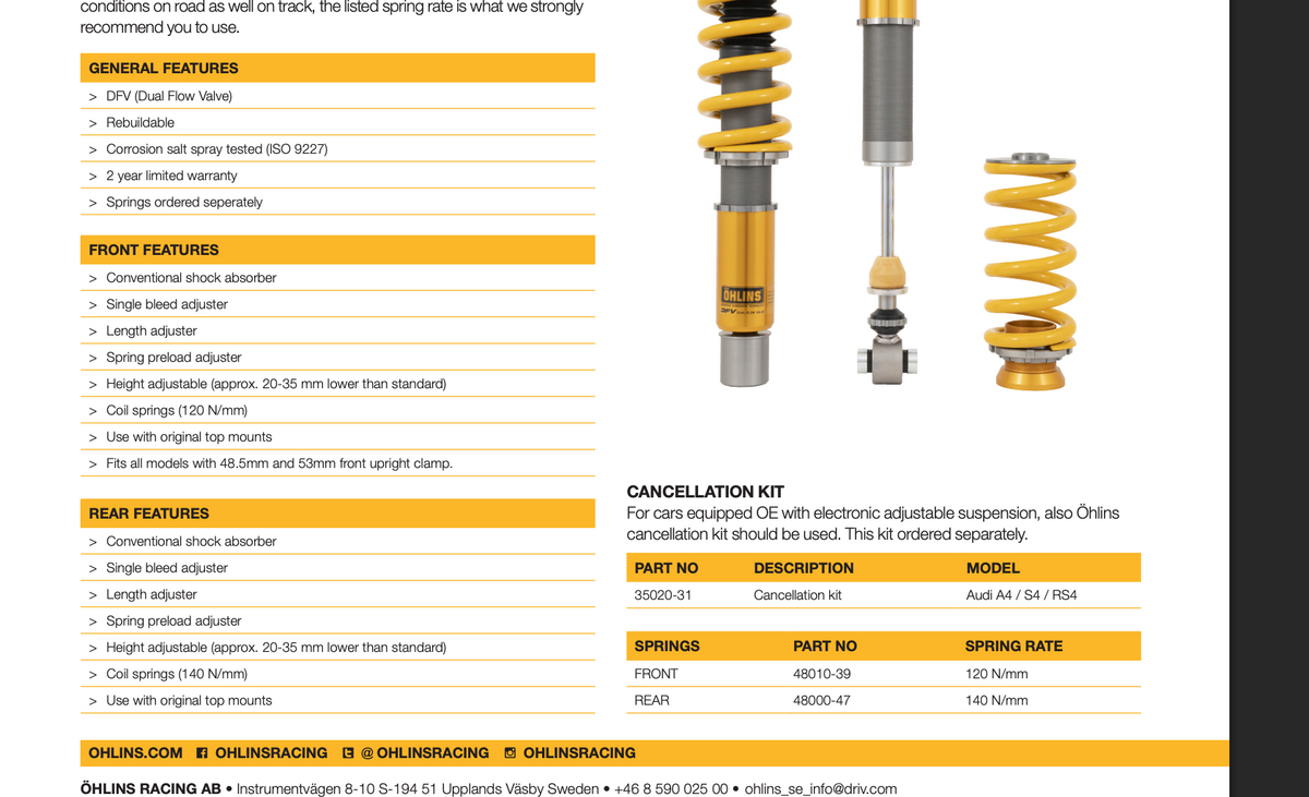 Öhlins Road & Track Coilovers for Audi A4/S4/RS4 B9 & A5/S5/RS5 F5