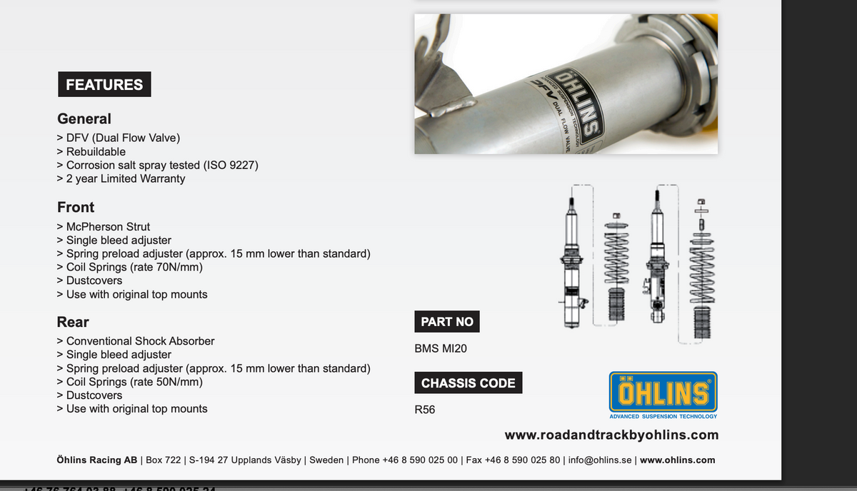 Öhlins Road & Track Coilovers for Mini Cooper / Cooper S R56 - iilumolab